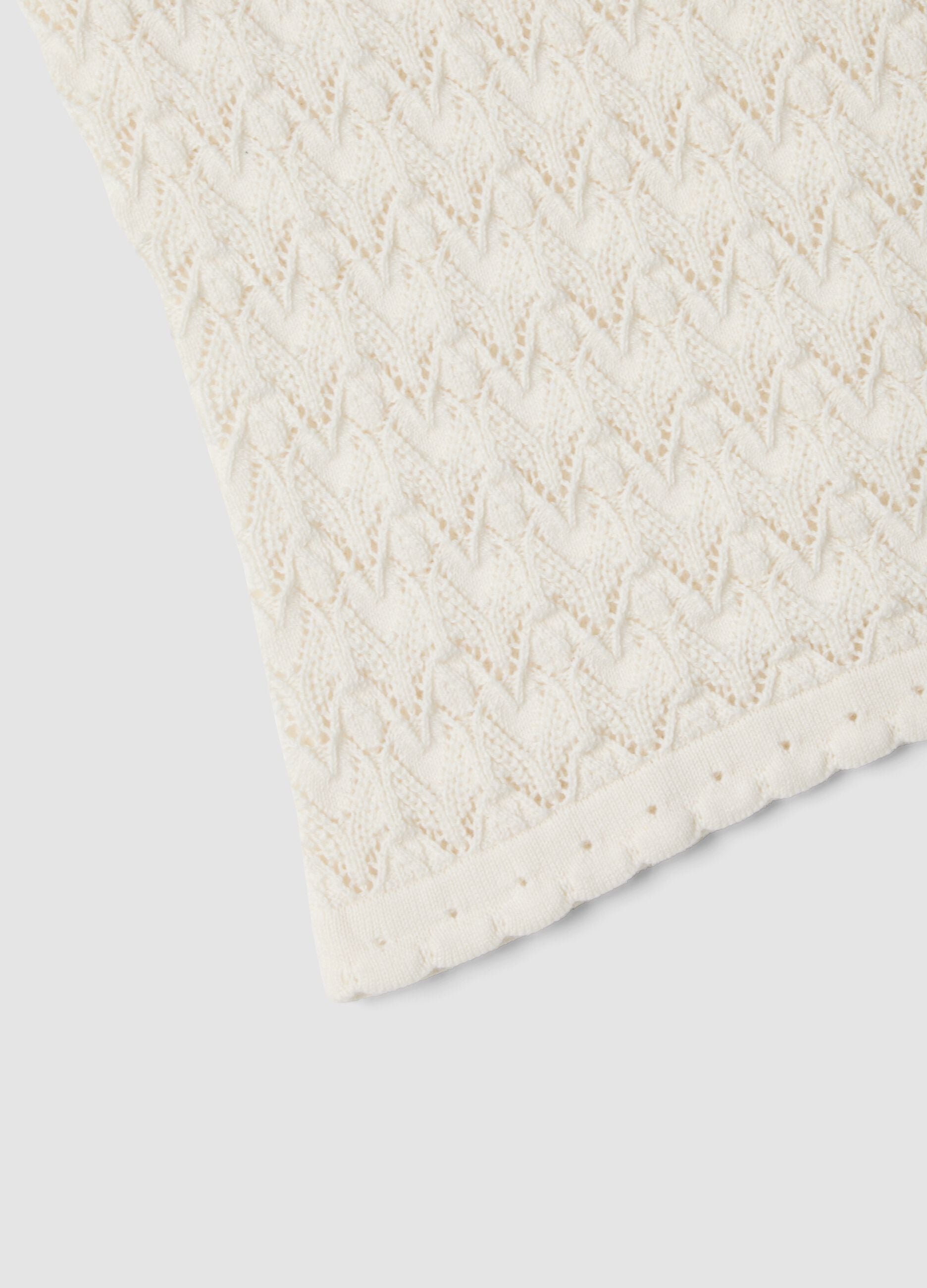 White pure cotton bandeau top with openwork knit