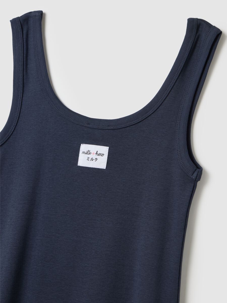 Women's short blue sleeveless cotton dress - regular fit_5