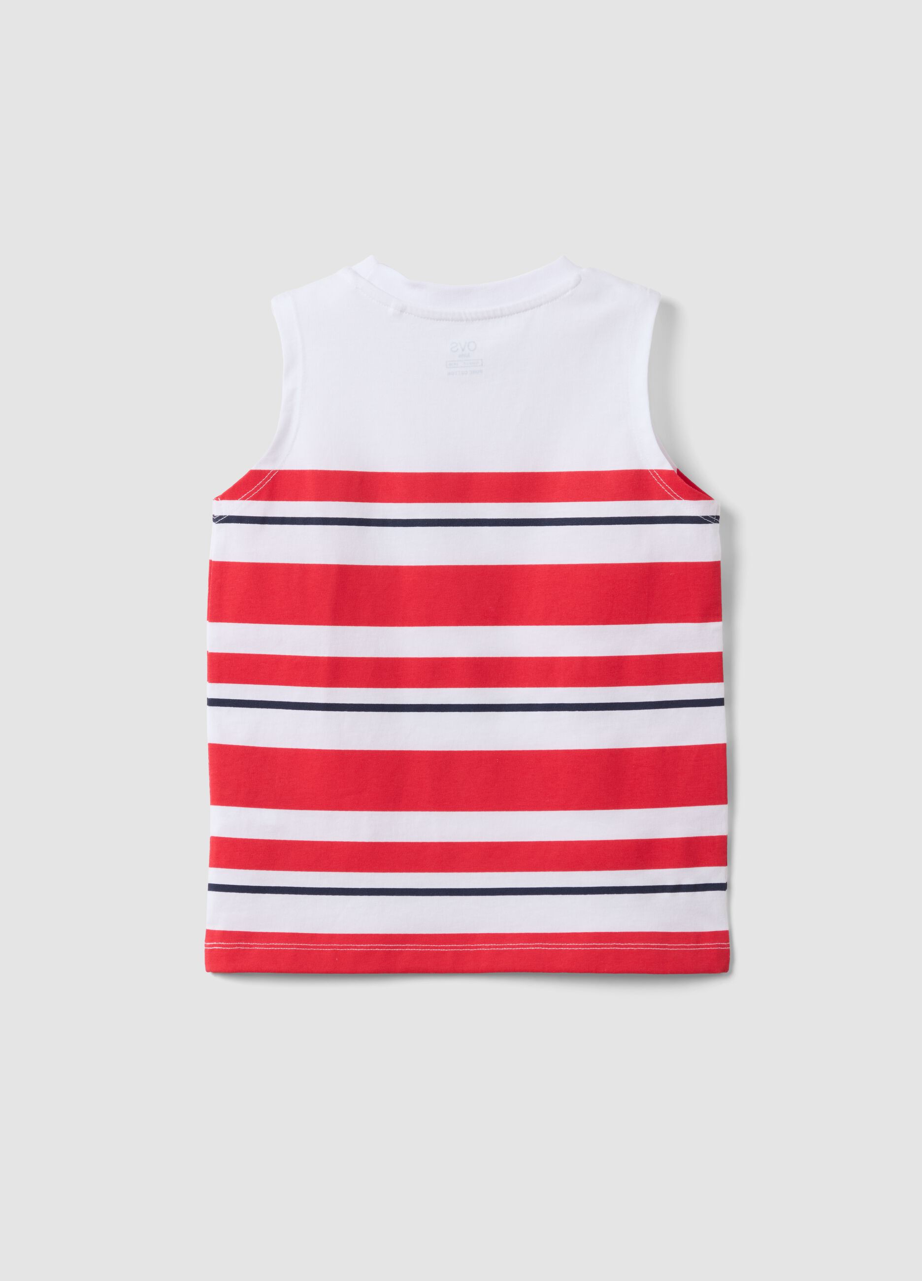 Boys' white vest with red stripes in pure cotton, regular fit