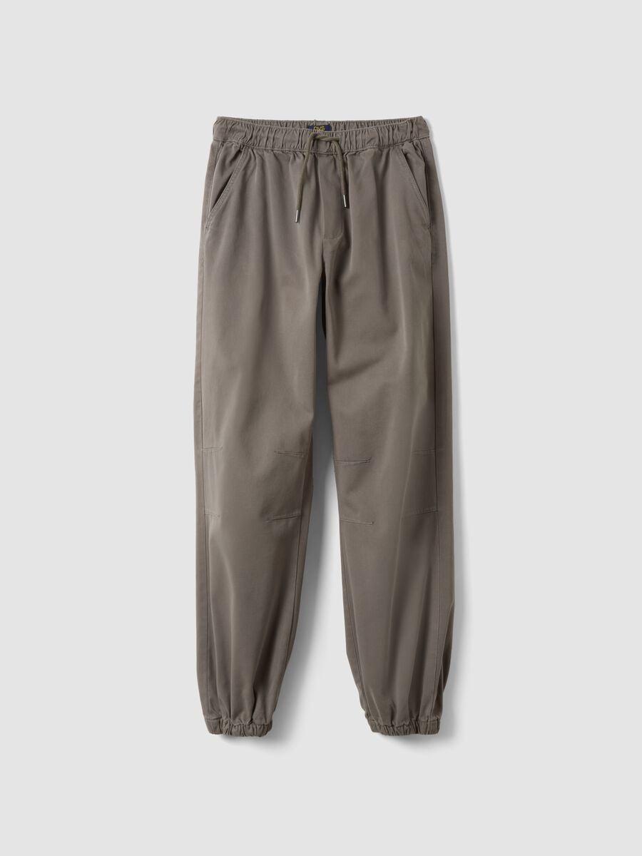 Jogger grigi in cotone elasticizzato con fondo elasticizzato comfort fit_0