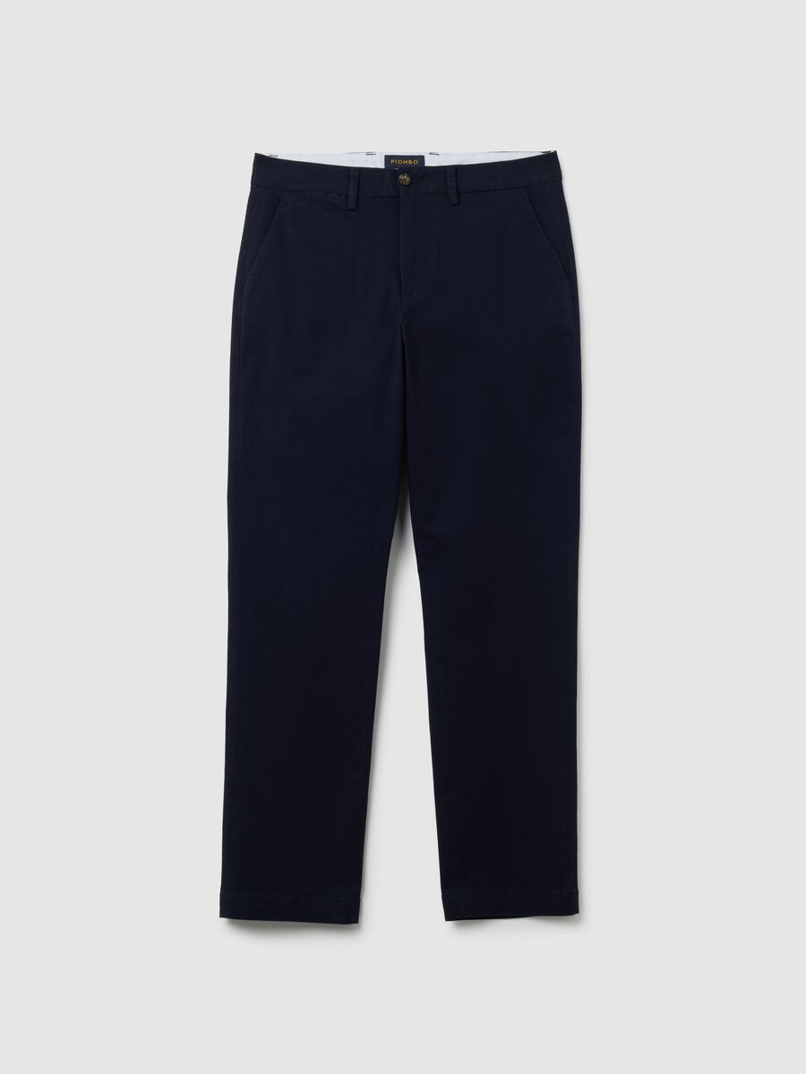 Blue stretch cotton regular fit trousers_4