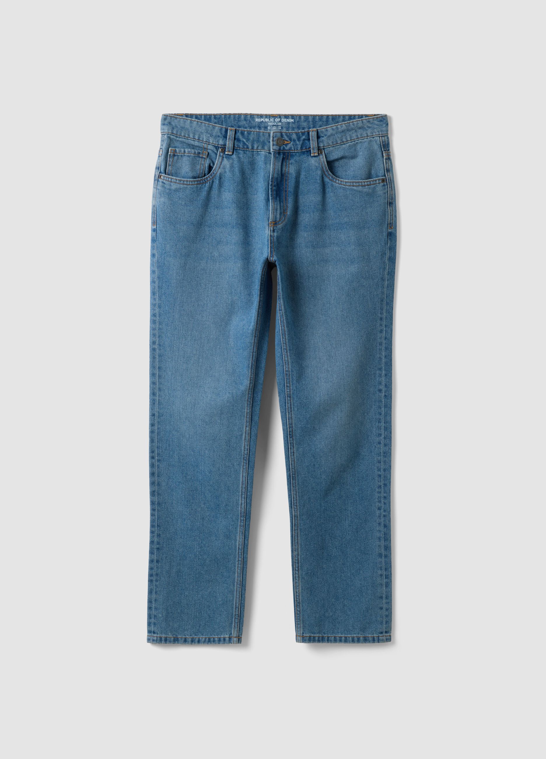 Light Blue Denim Jeans in Cotton-Viscose Blend, Regular Fit