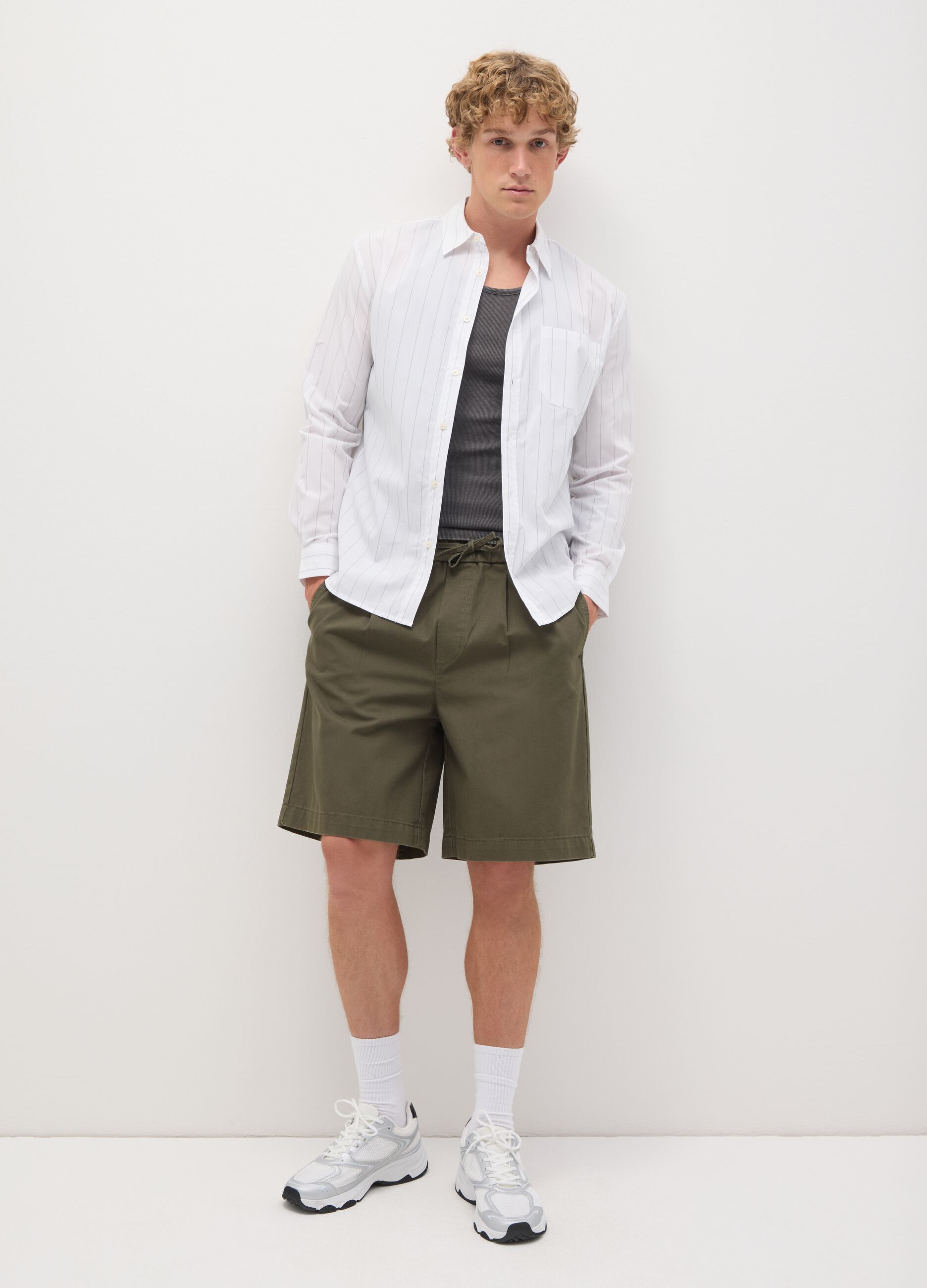 Shorts da uomo in puro cotone verde baggy