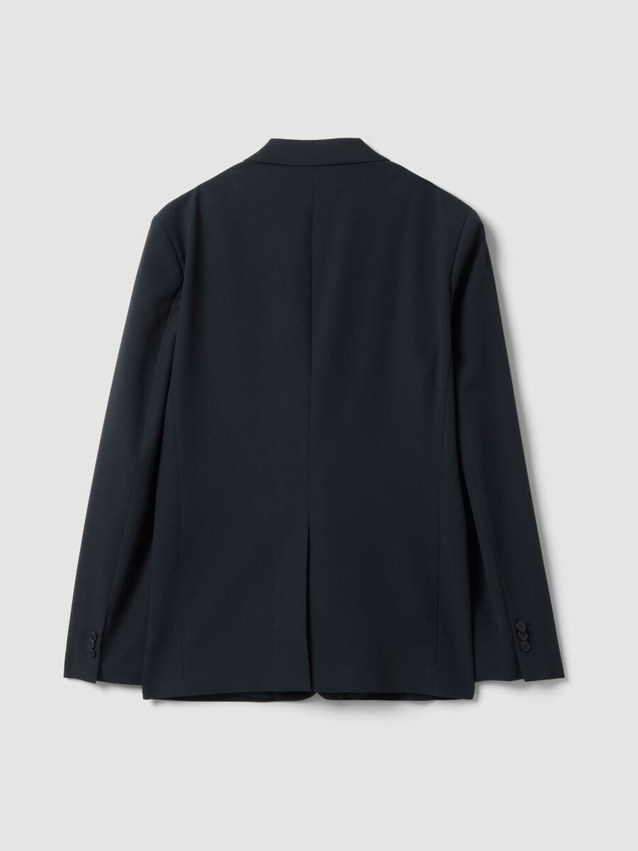 Navy slim-fit stretch viscose twill blazer with peak lapels_2