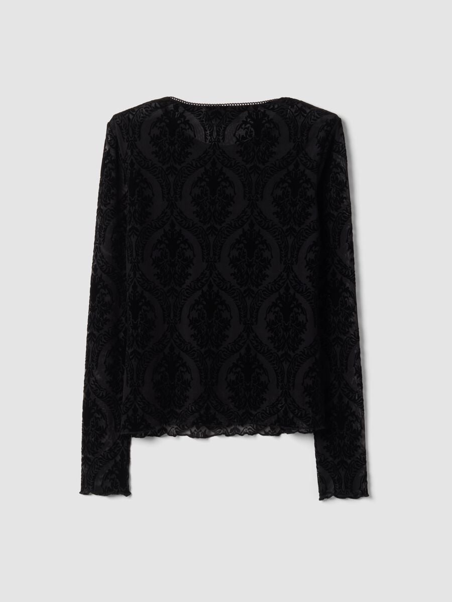 Black regular-fit T-shirt in sheer stretch fabric with pattern_6