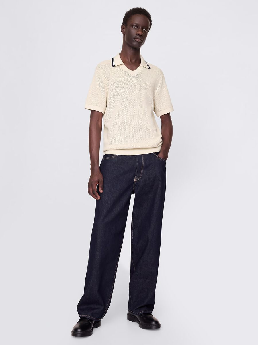 Openwork polo shirt in beige cotton_1