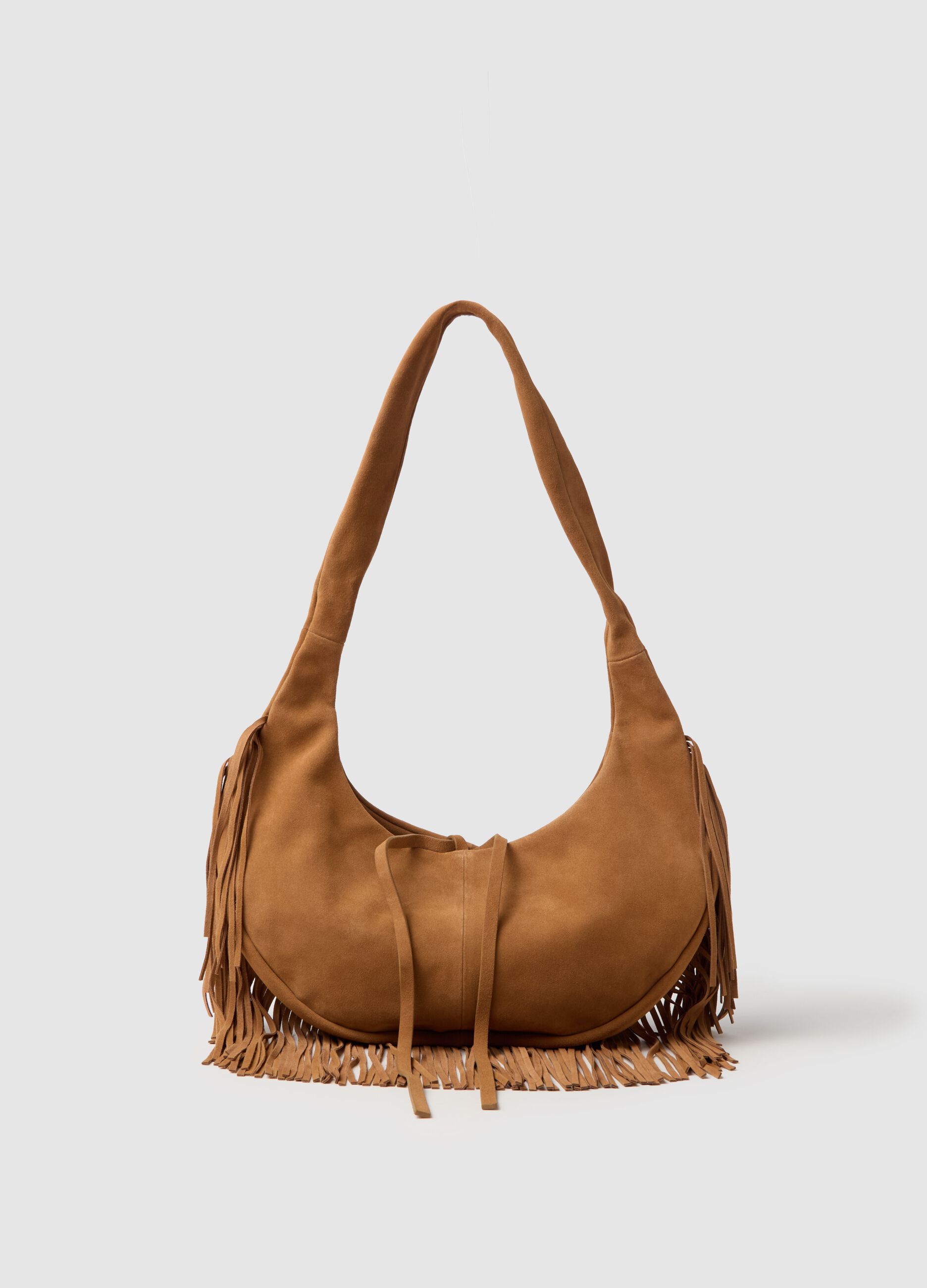Borsa hobo in suede con frange