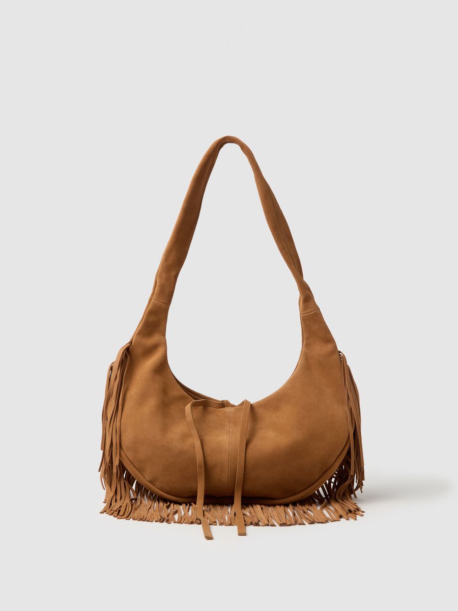Suede hobo bag with fringes_0
