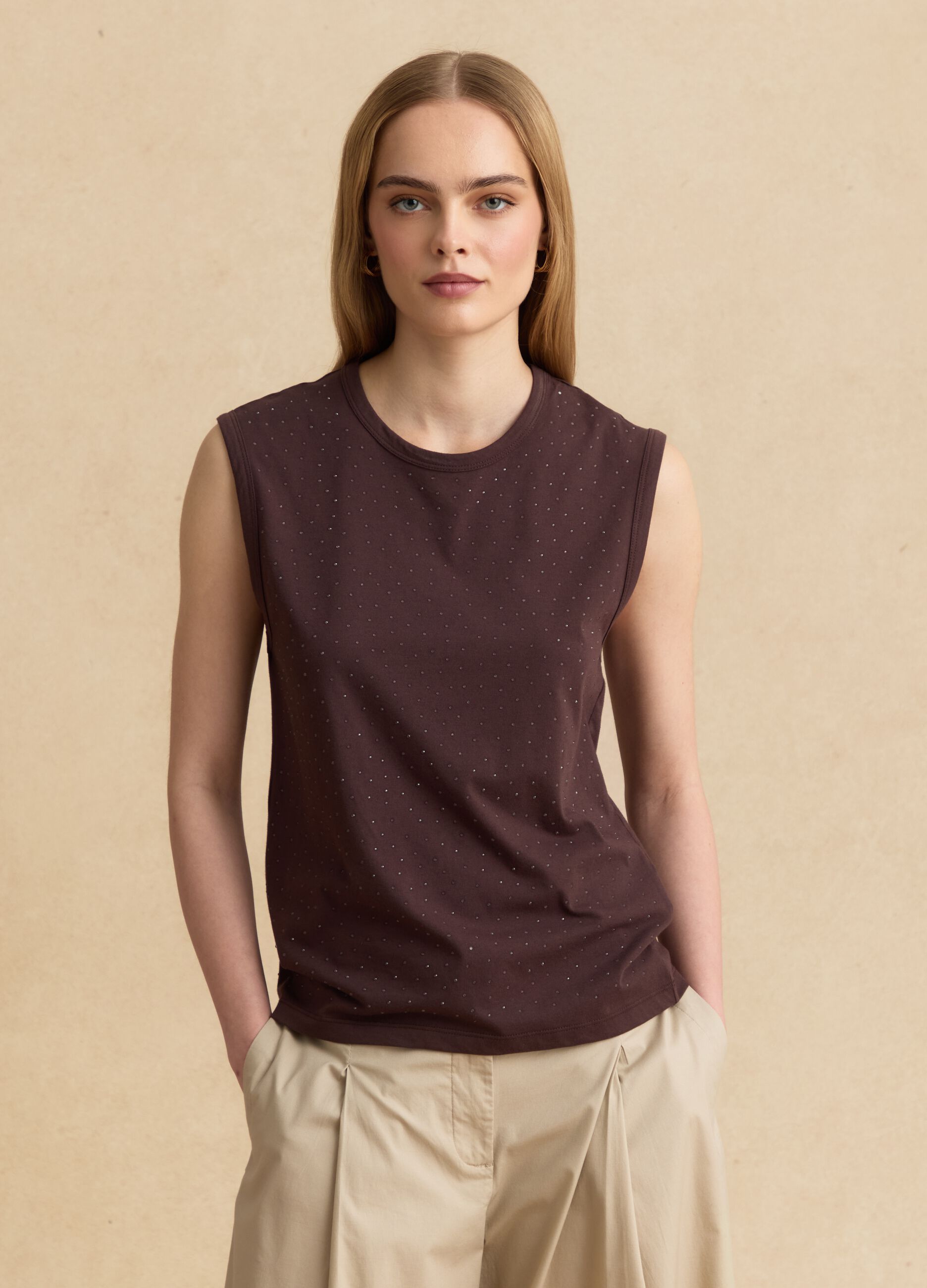 Brown cotton-blend top