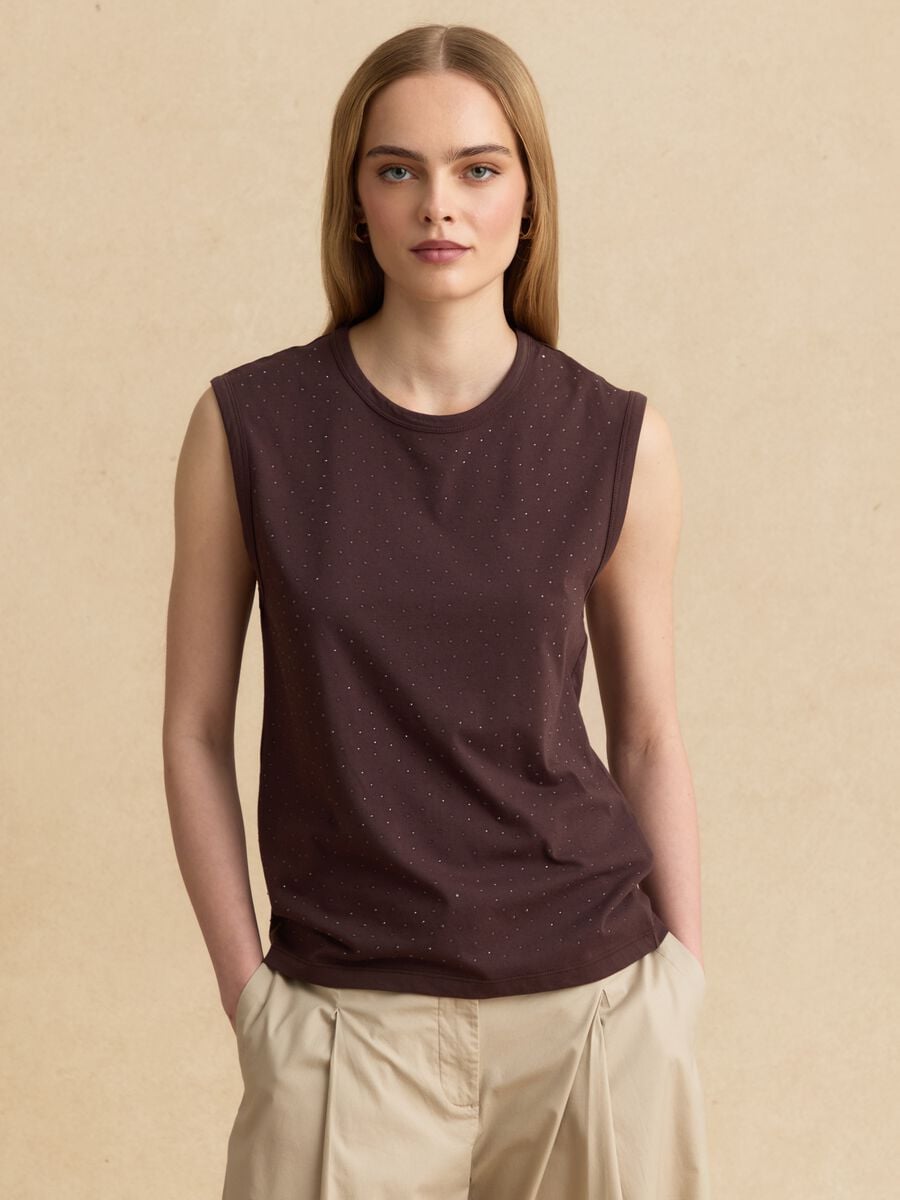Brown cotton-blend top_1
