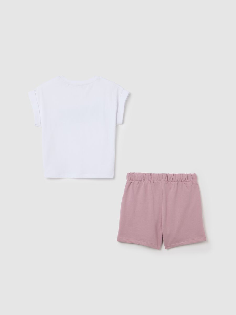 Jogging set bianco e rosa in cotone con stampa _1
