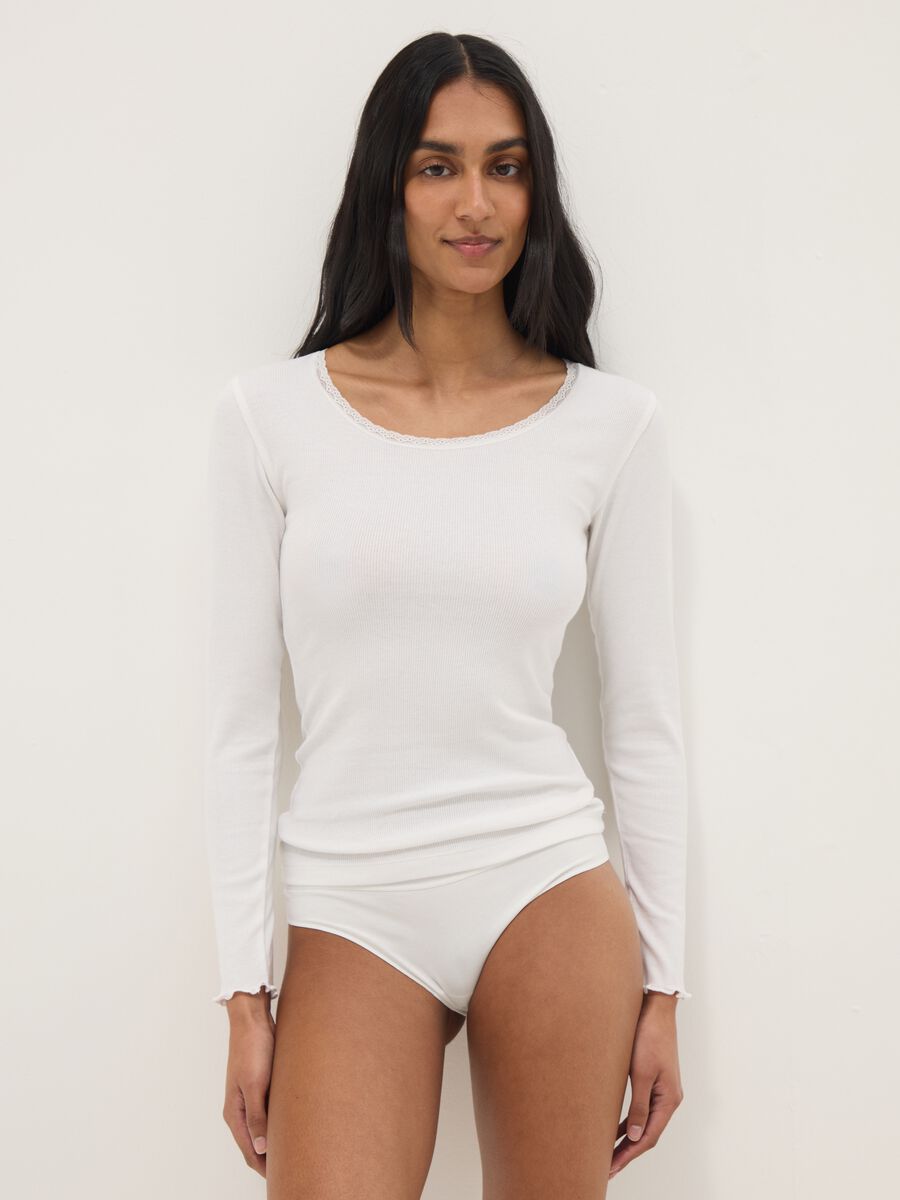 White long sleeve crew neck cotton blend regular fit shirt_1