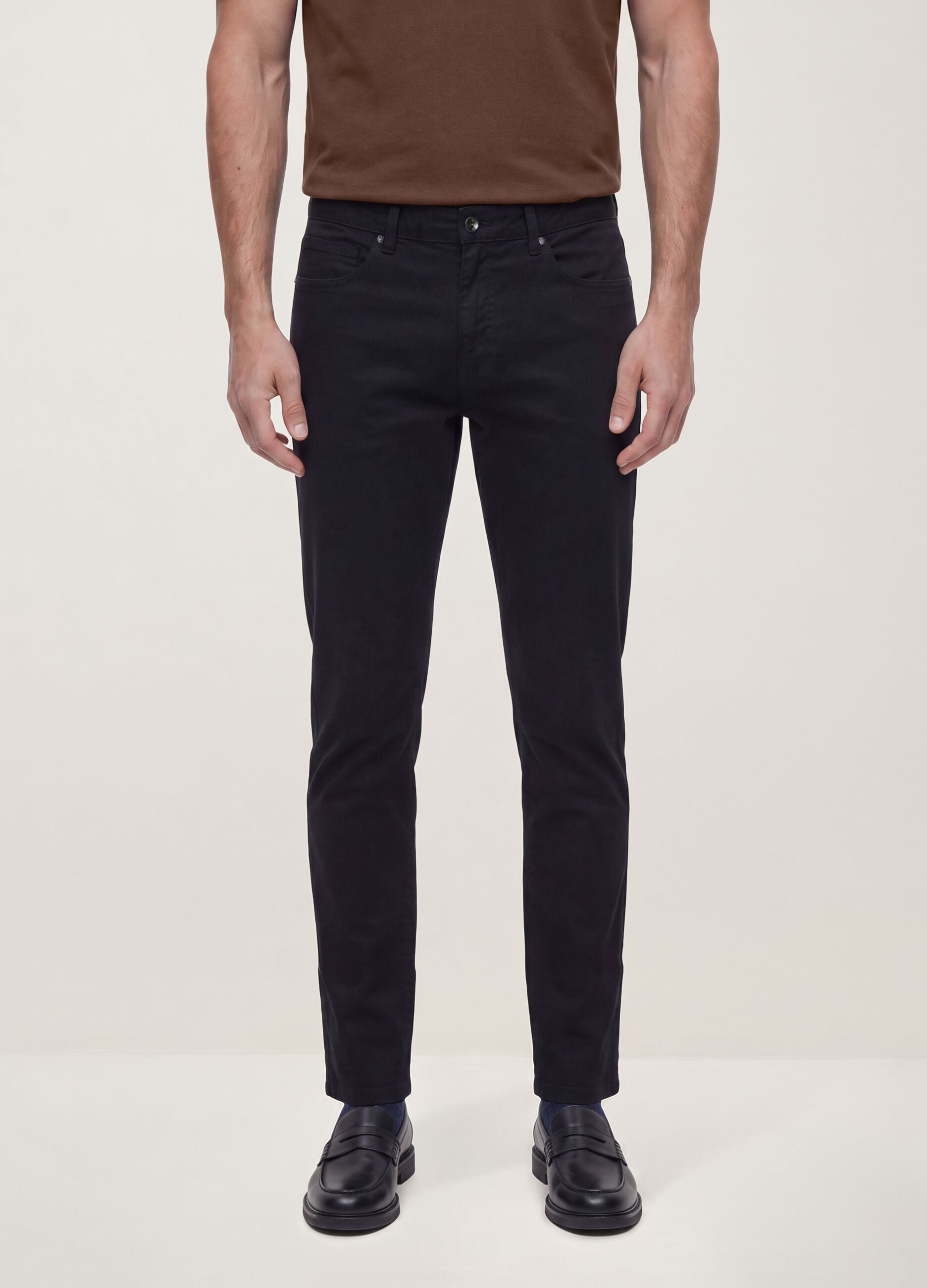 Pantaloni neri in twill di cotone elasticizzato slim fit
