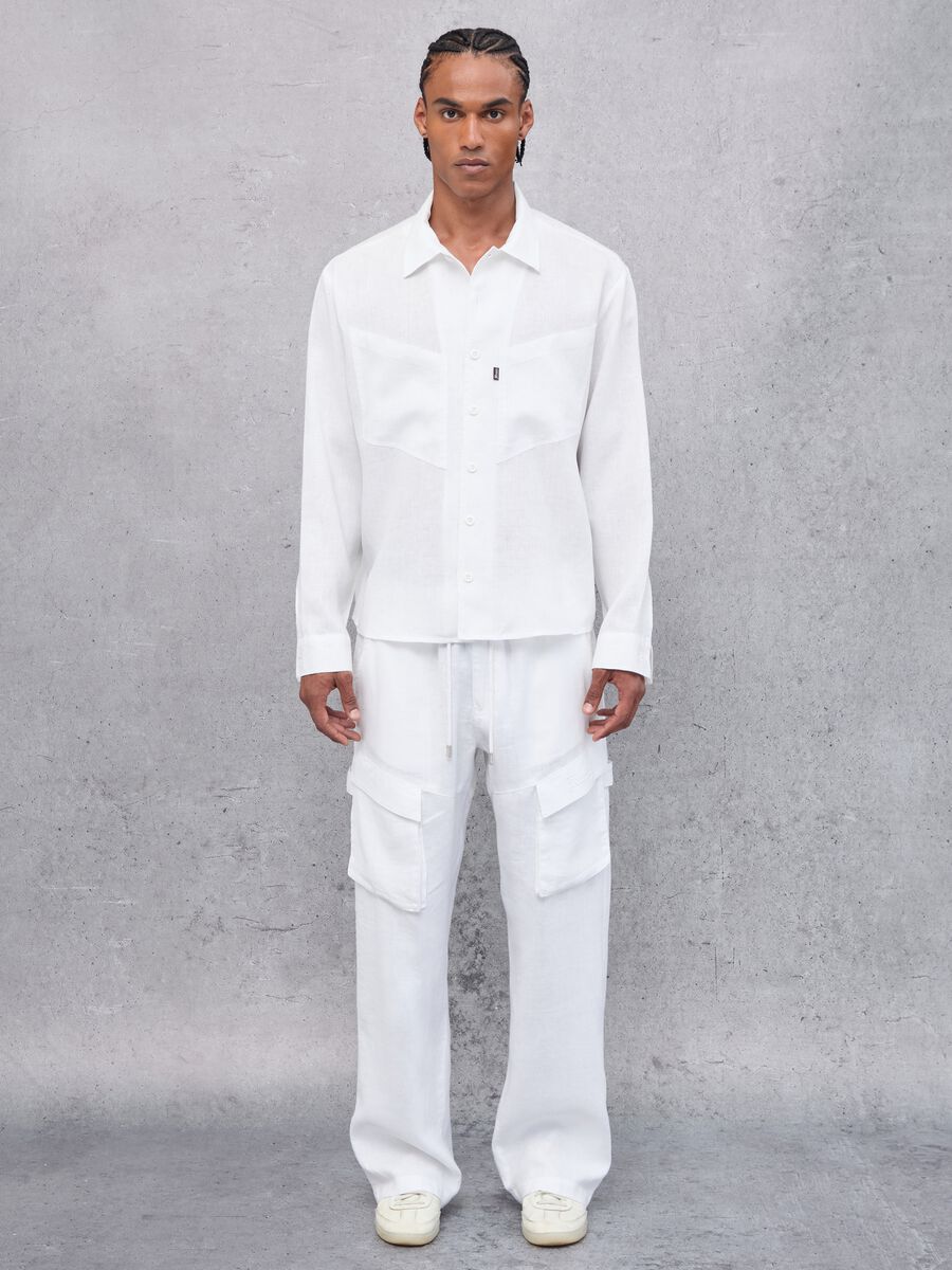 100% Linen Cargo Shirt White_3