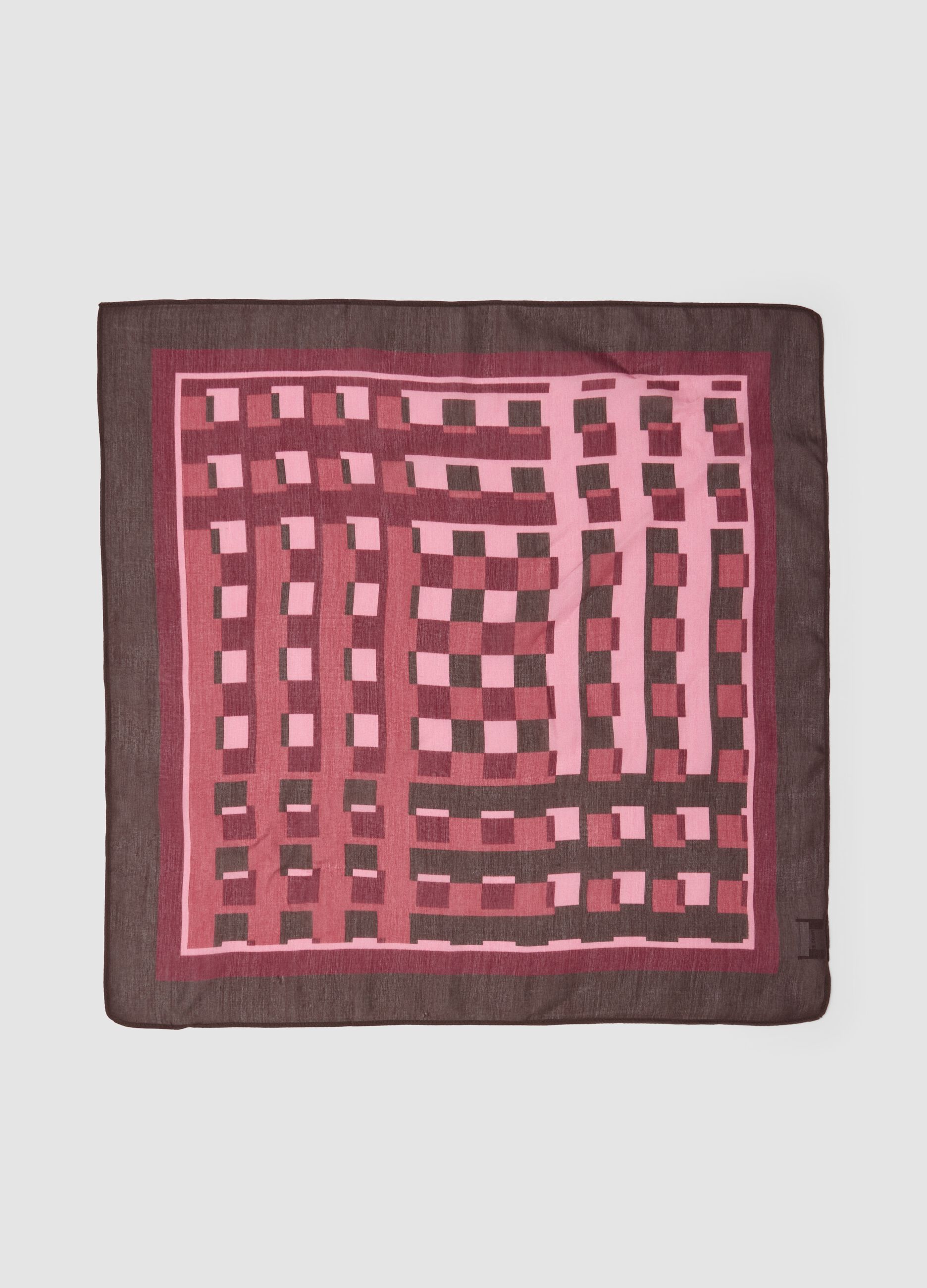 Brown modal and silk-blend scarf with geometric print