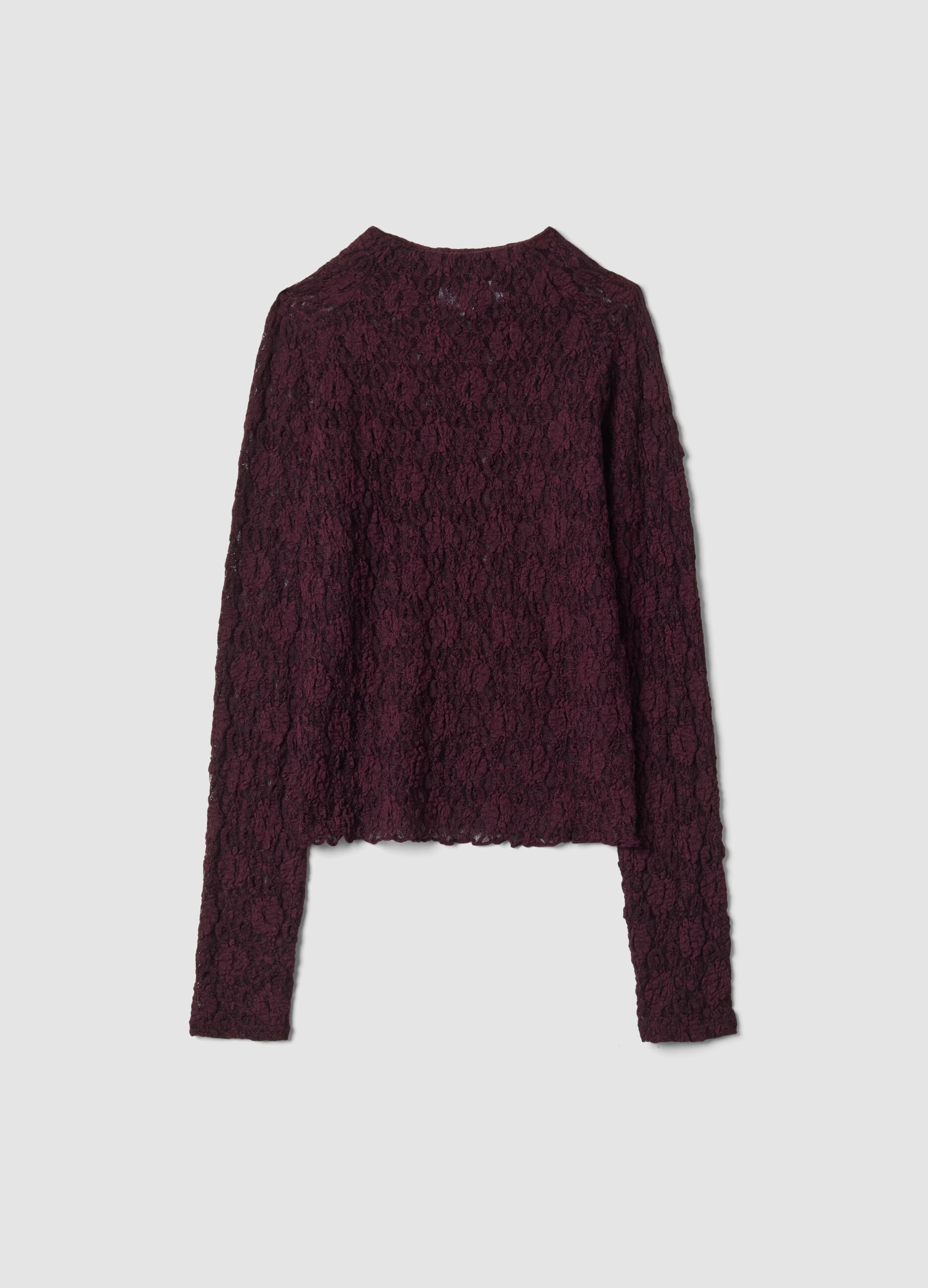 Purple perforated stretch T-shirt with raised collar
