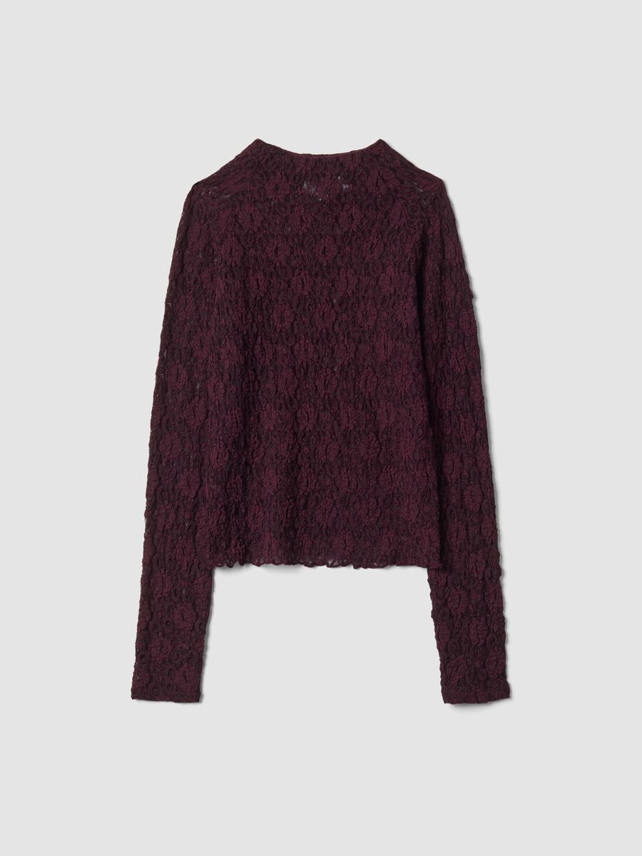Purple perforated stretch T-shirt with raised collar_4