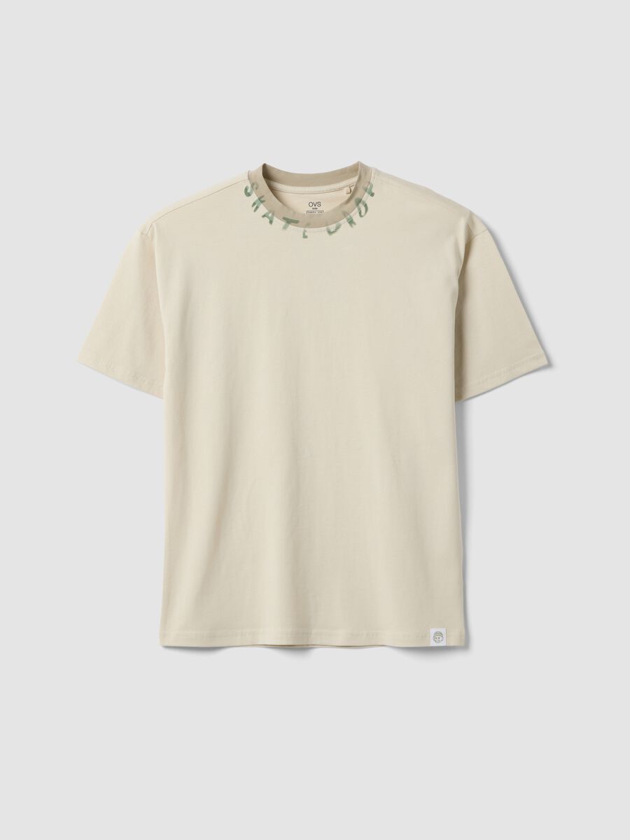 Beige pure cotton boys&rsquo; relaxed-fit T-shirt with slogan_3
