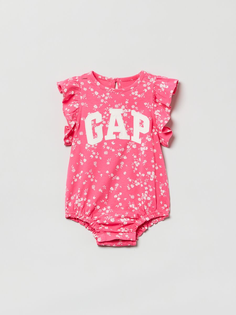 Romper suit with floral print and logo patch_0