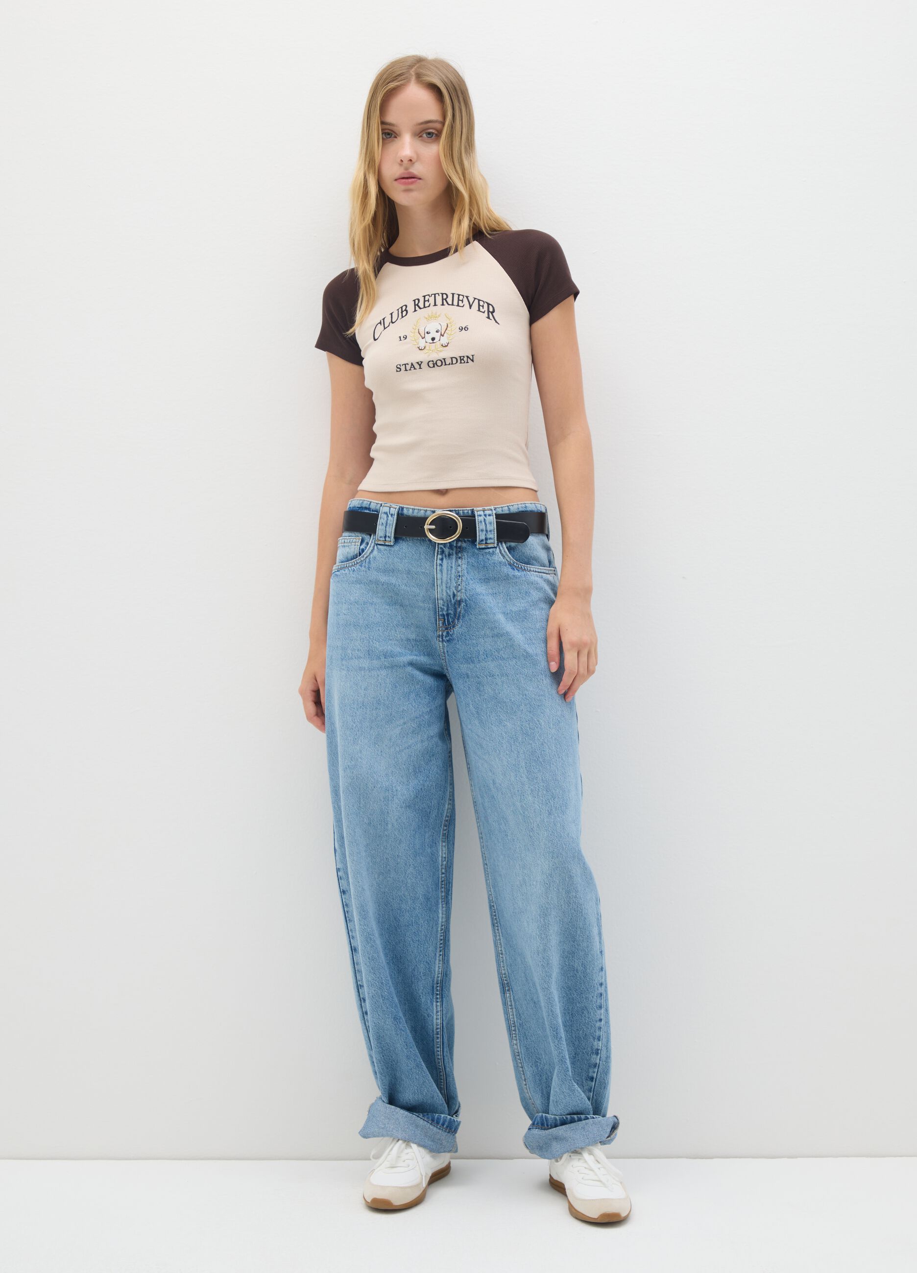 Fitted multicolour stretch cotton T-shirt