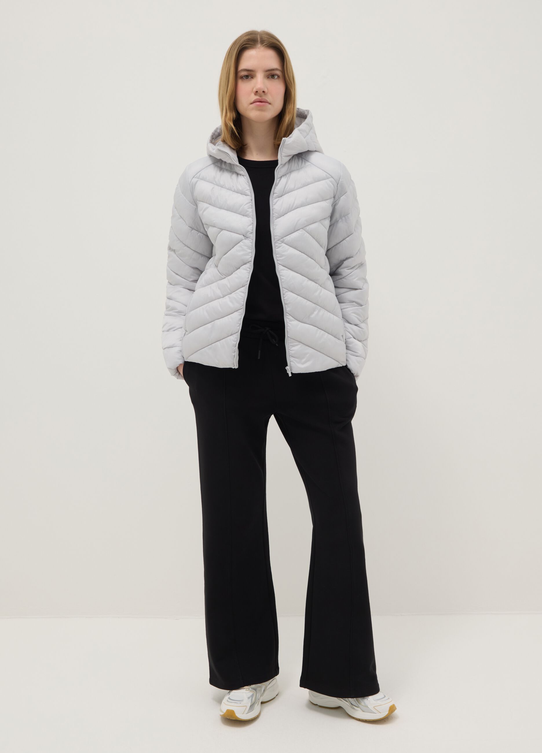 Grey padded regular fit jacket with hood