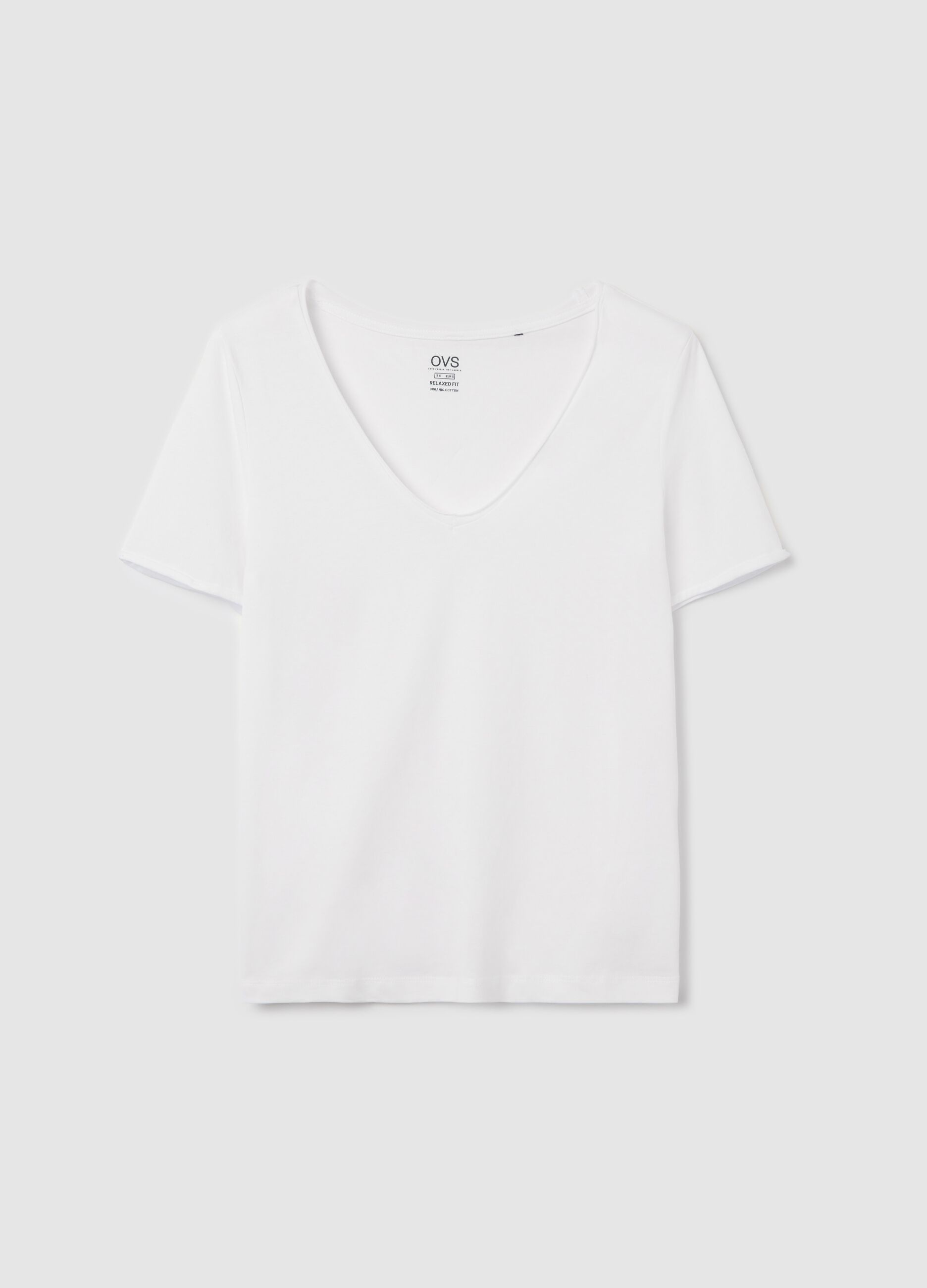 White organic cotton T-shirt with V neck