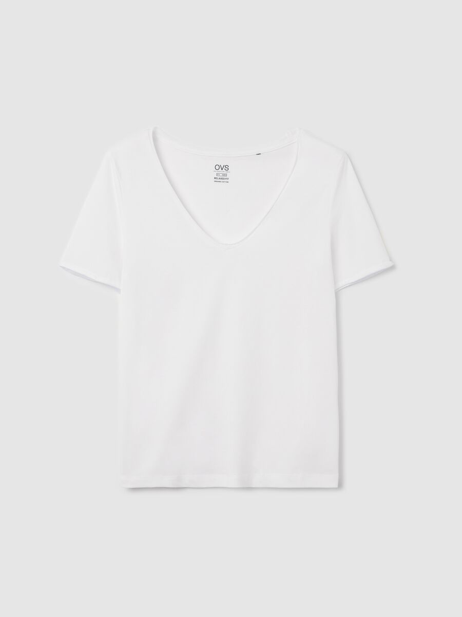 White organic cotton T-shirt with V neck_4