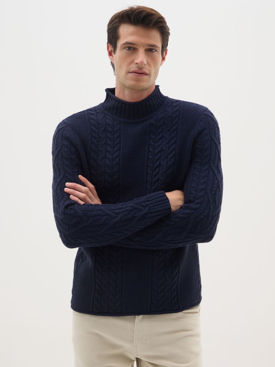 Regular Fit Blue Knitted Pullover_0