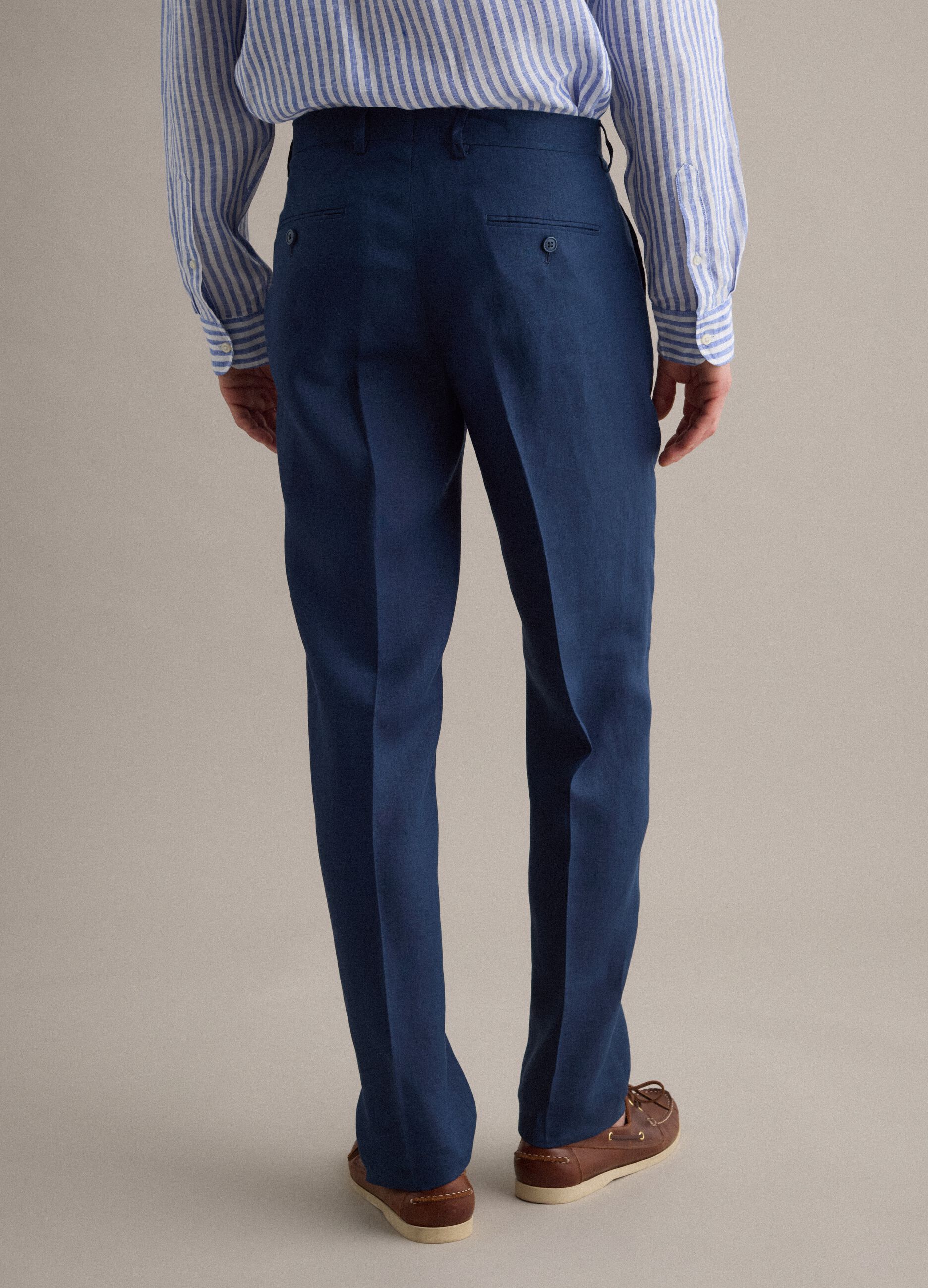Slim-fit formal trousers in pure blue linen