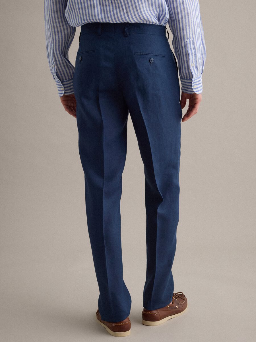 Pantaloni formali in puro lino blu slim fit_2