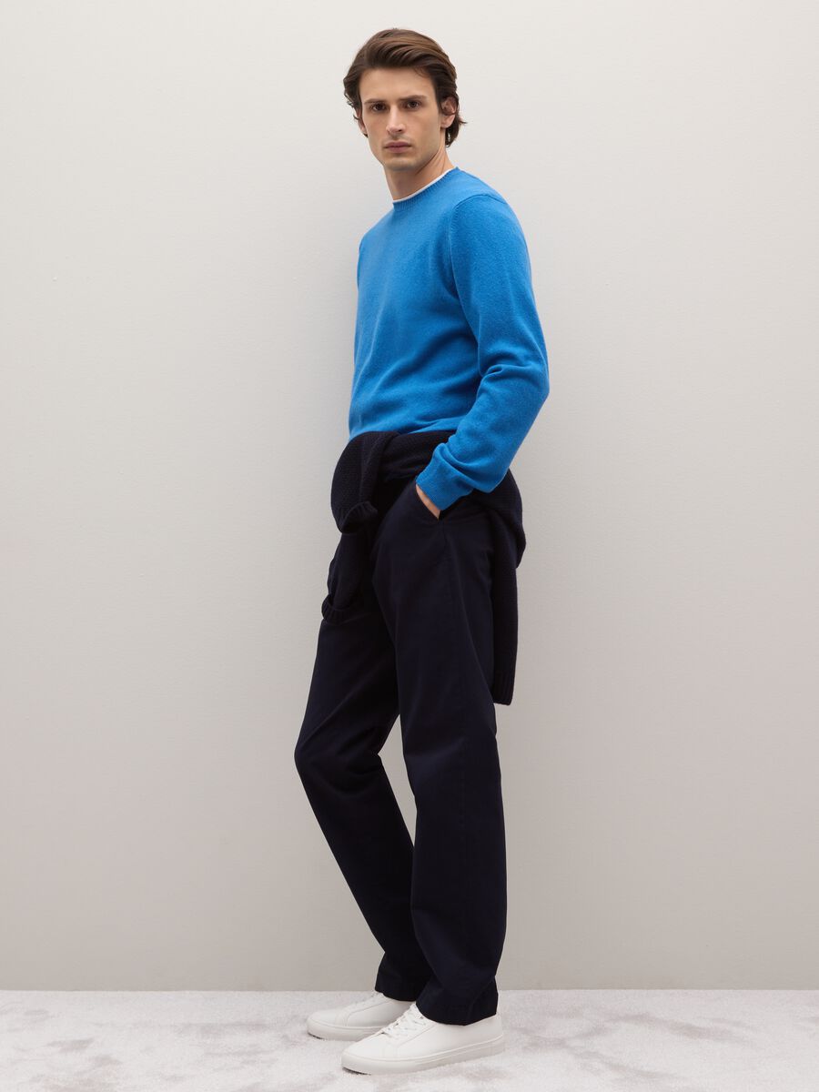 Blue crewneck pullover in pure lambswool regular fit_1