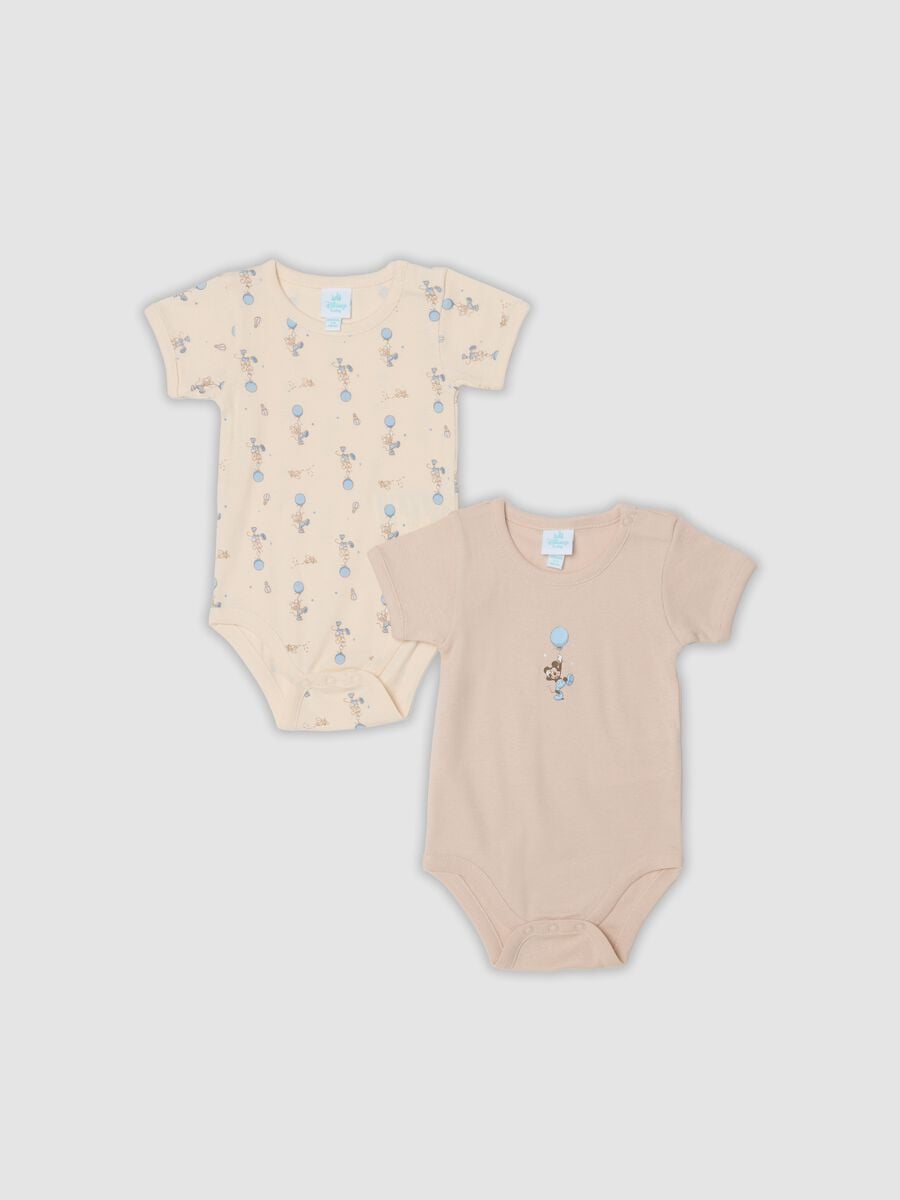 2-pack beige organic cotton baby bodysuits with Mickey print_0