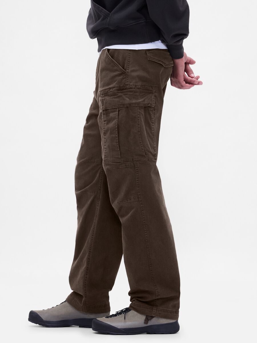 Pantaloni cargo marroni in cotone elasticizzato_3