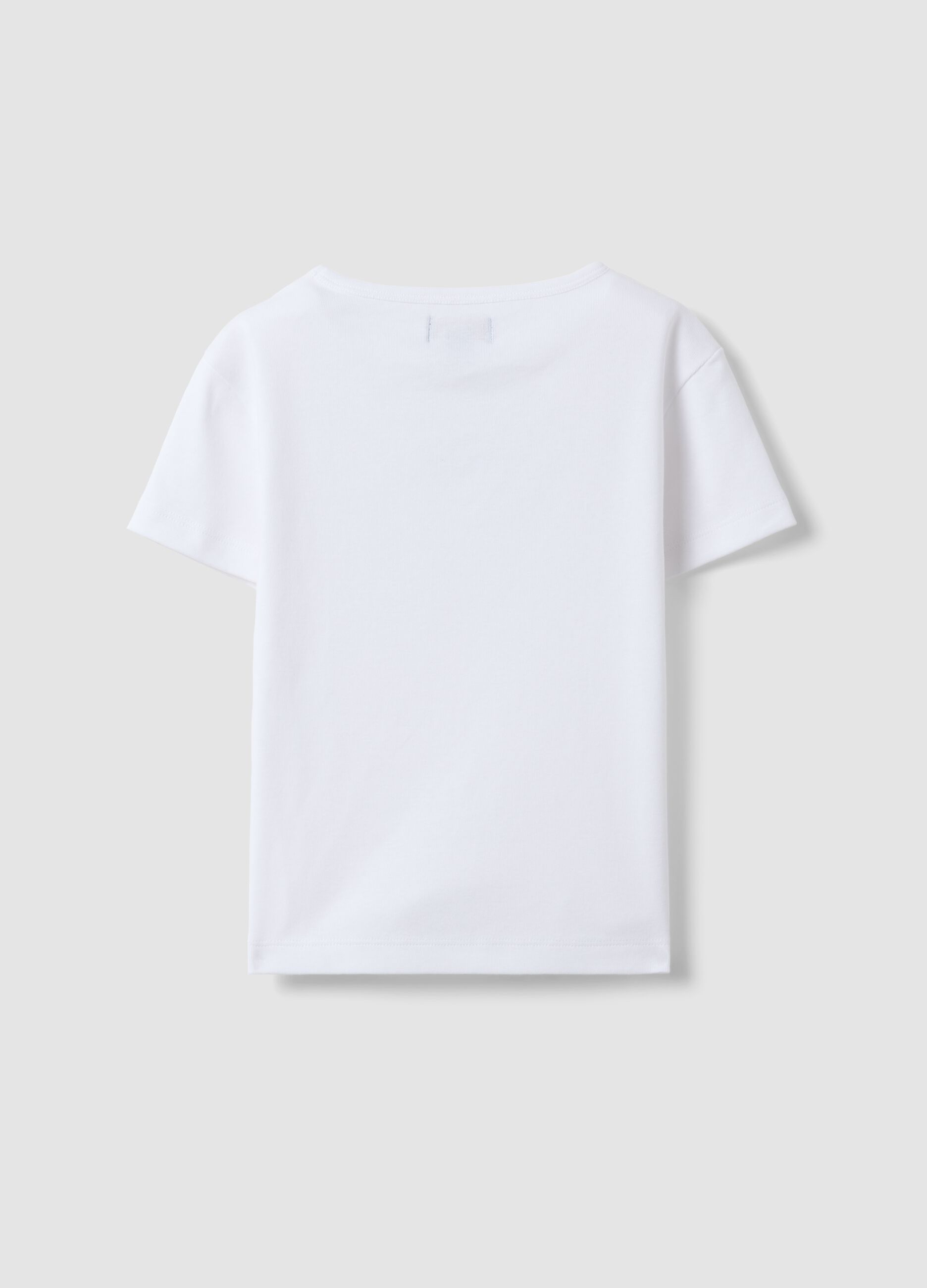 White short-sleeve pure cotton T-shirt with decorative heart