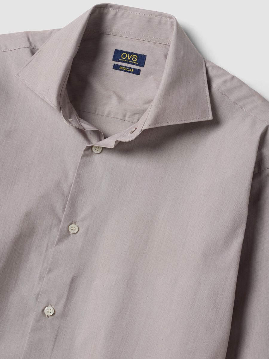 Camicia popeline grigia in misto lyocell con collo francese easy iron_1