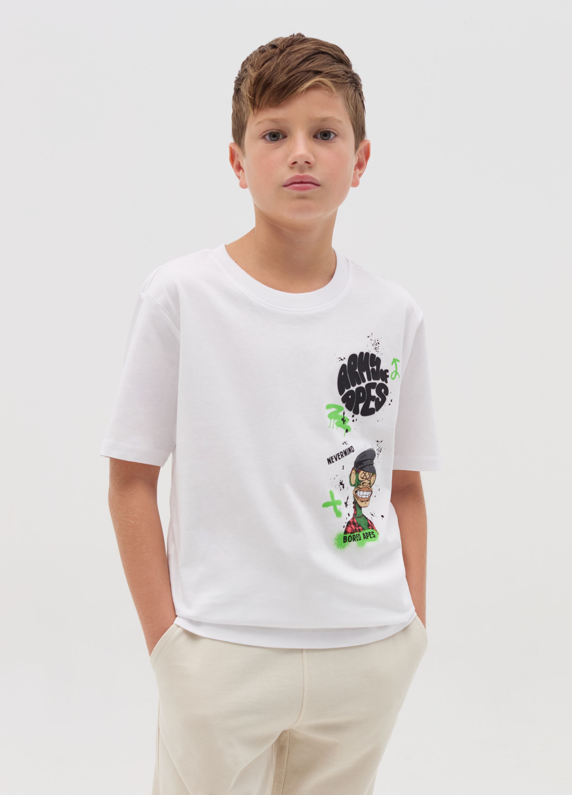 Cotton T-shirt with Army of Apes print