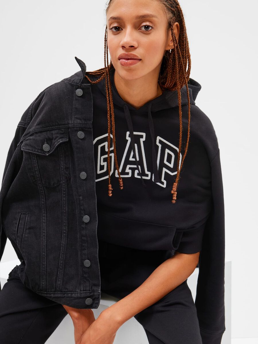 Sweatshirt with hood and logo embroidery_0