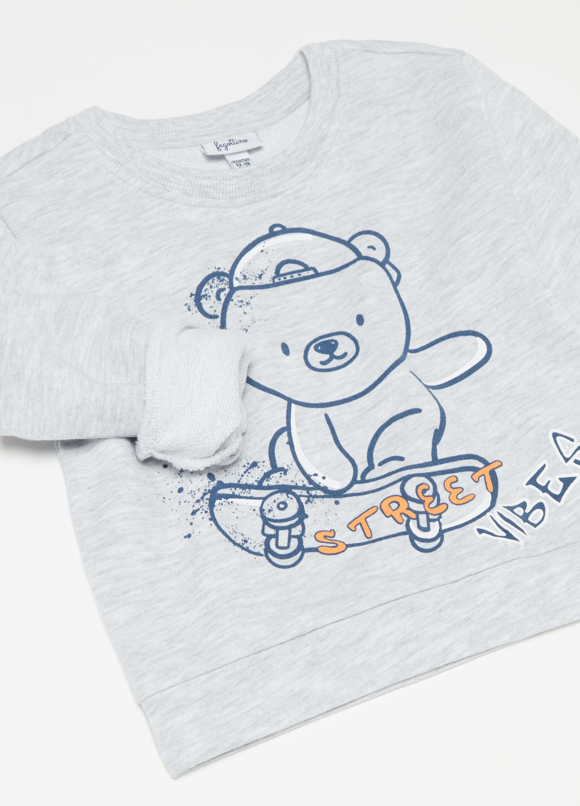 French terry sweatshirt with teddy bear print