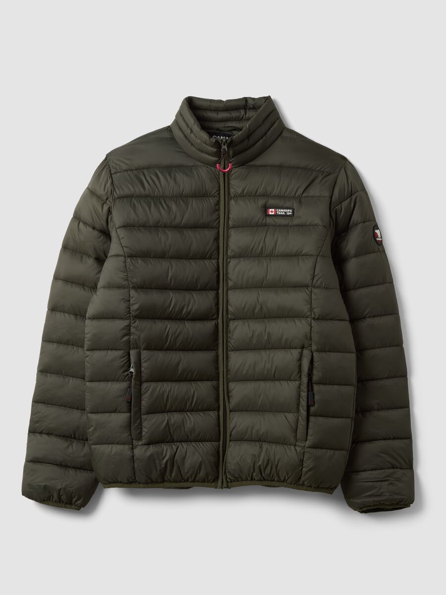 Green padded jacket with high neck and zip_0