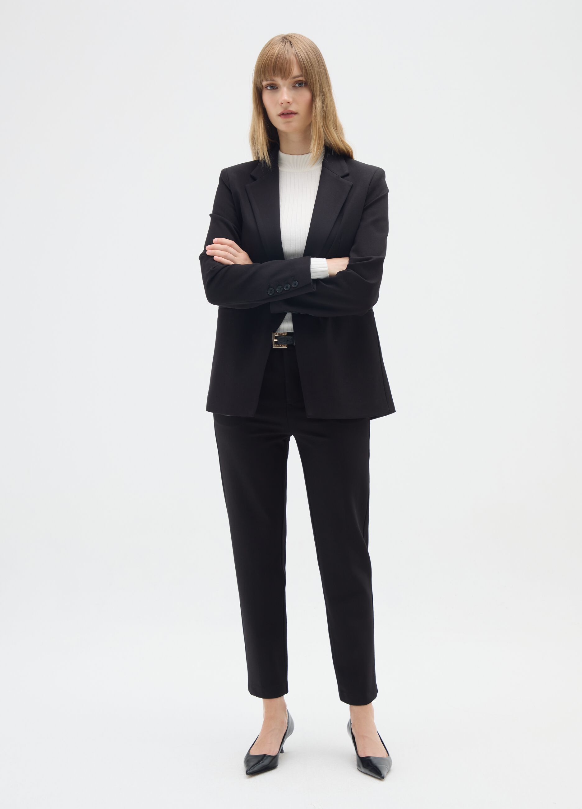 Black stretch fabric blazer regular fit