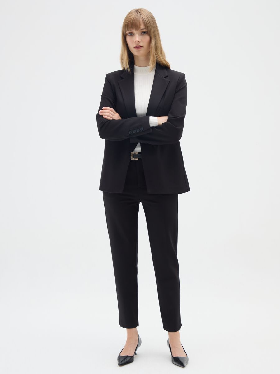 Blazer in tessuto elasticizzato nero regular fit_1