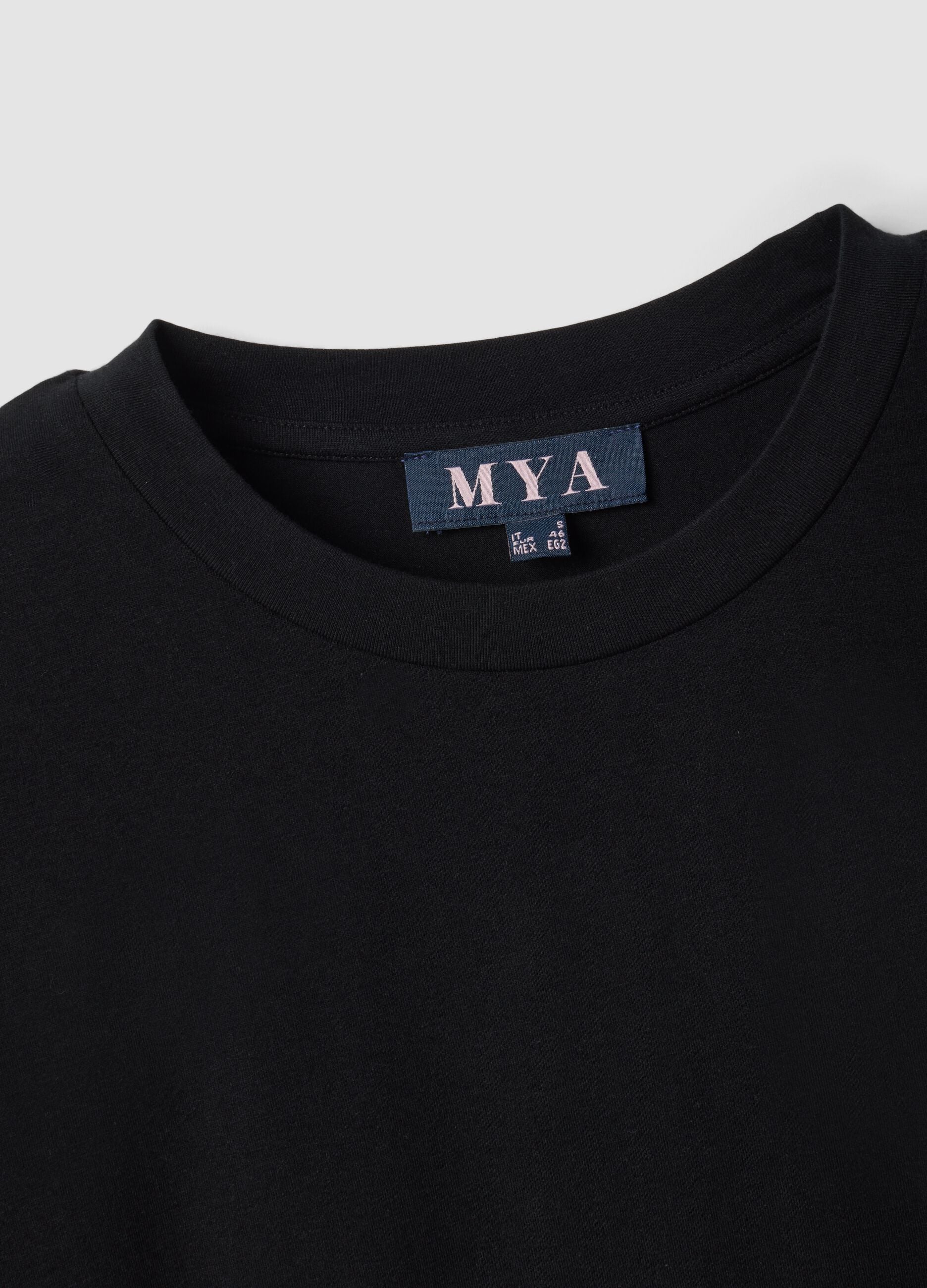 Black crew-neck T-shirt in stretch cotton-modal blend, regular fit
