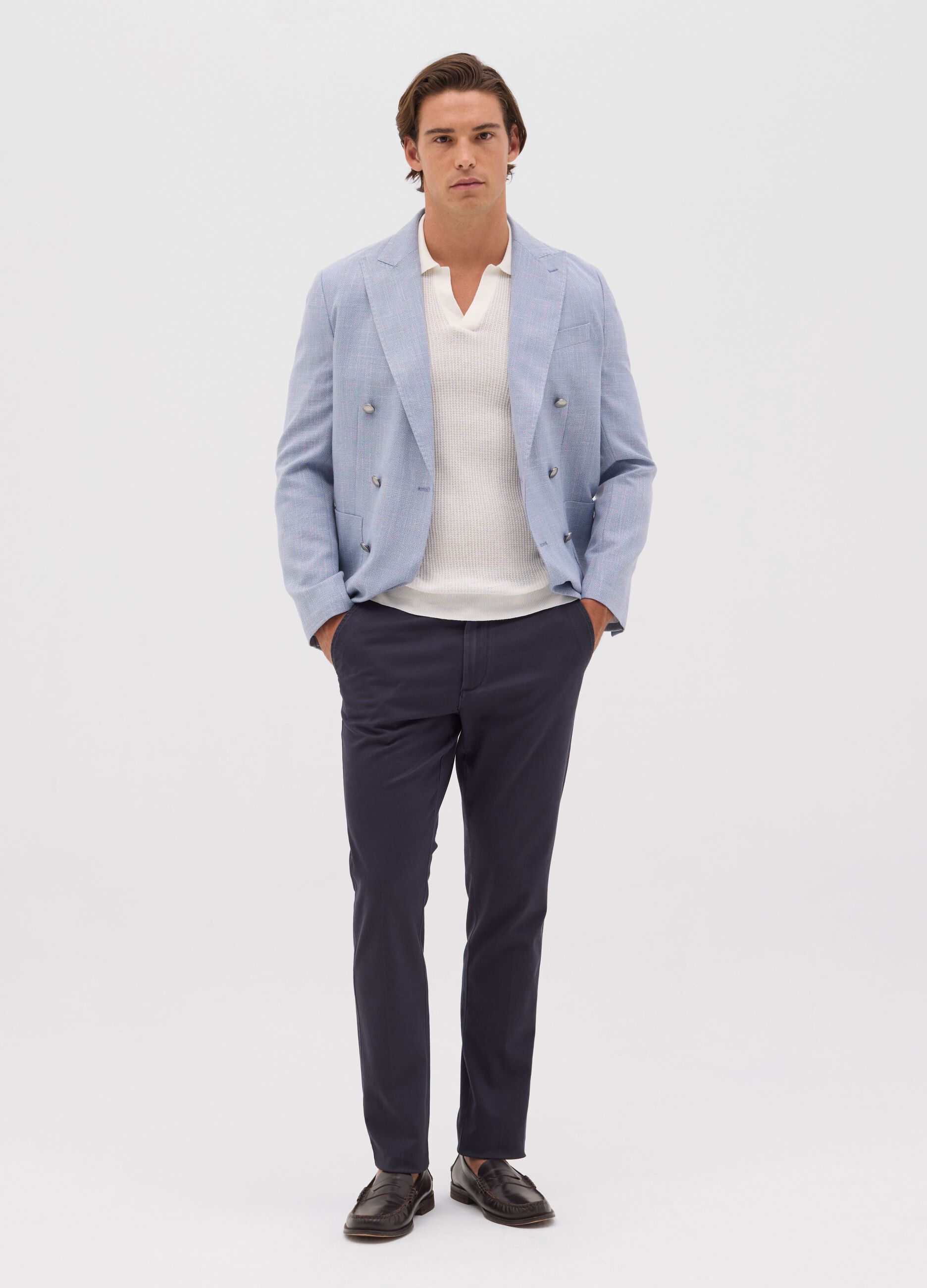 Pantaloni da uomo in cotone elasticizzato blu slim fit