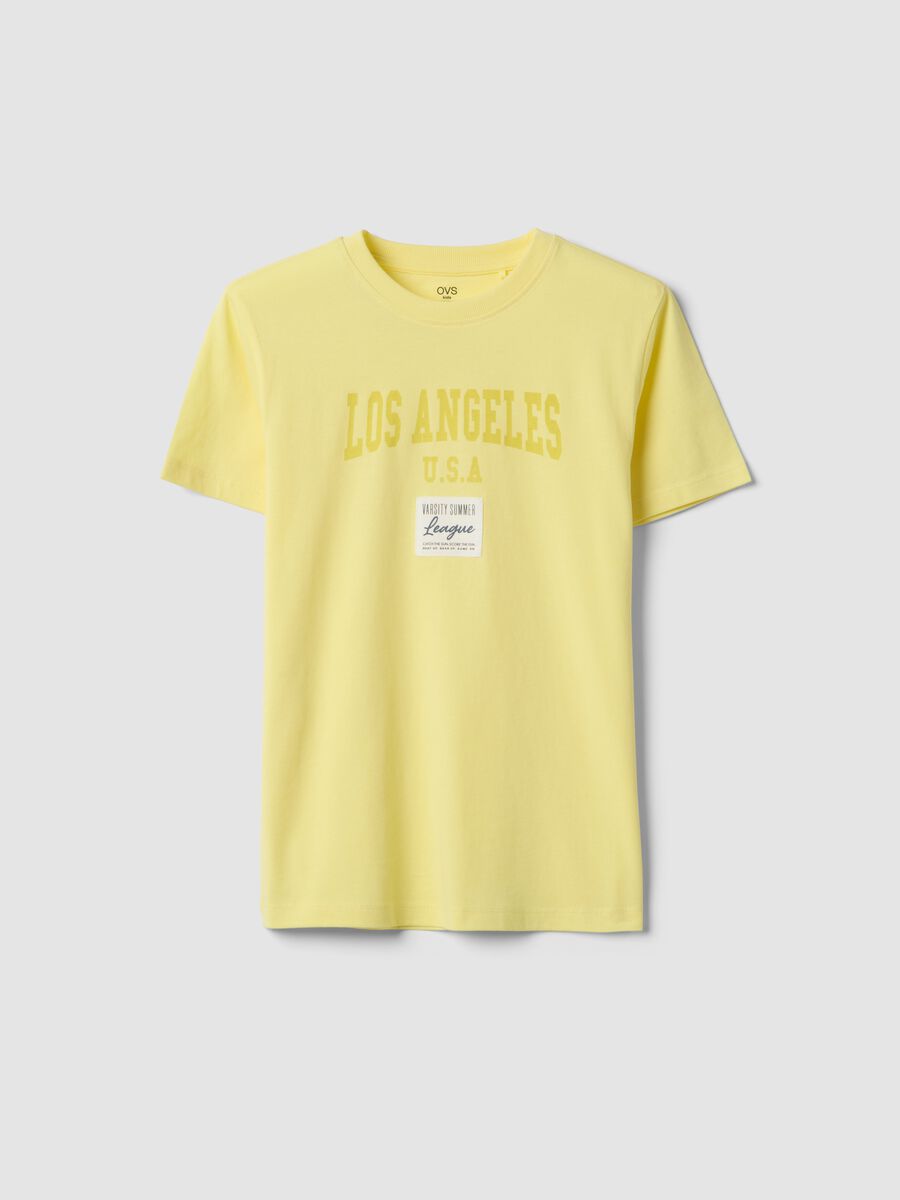 T-shirt in puro cotone gialla da ragazzo regular fit con stampa_0