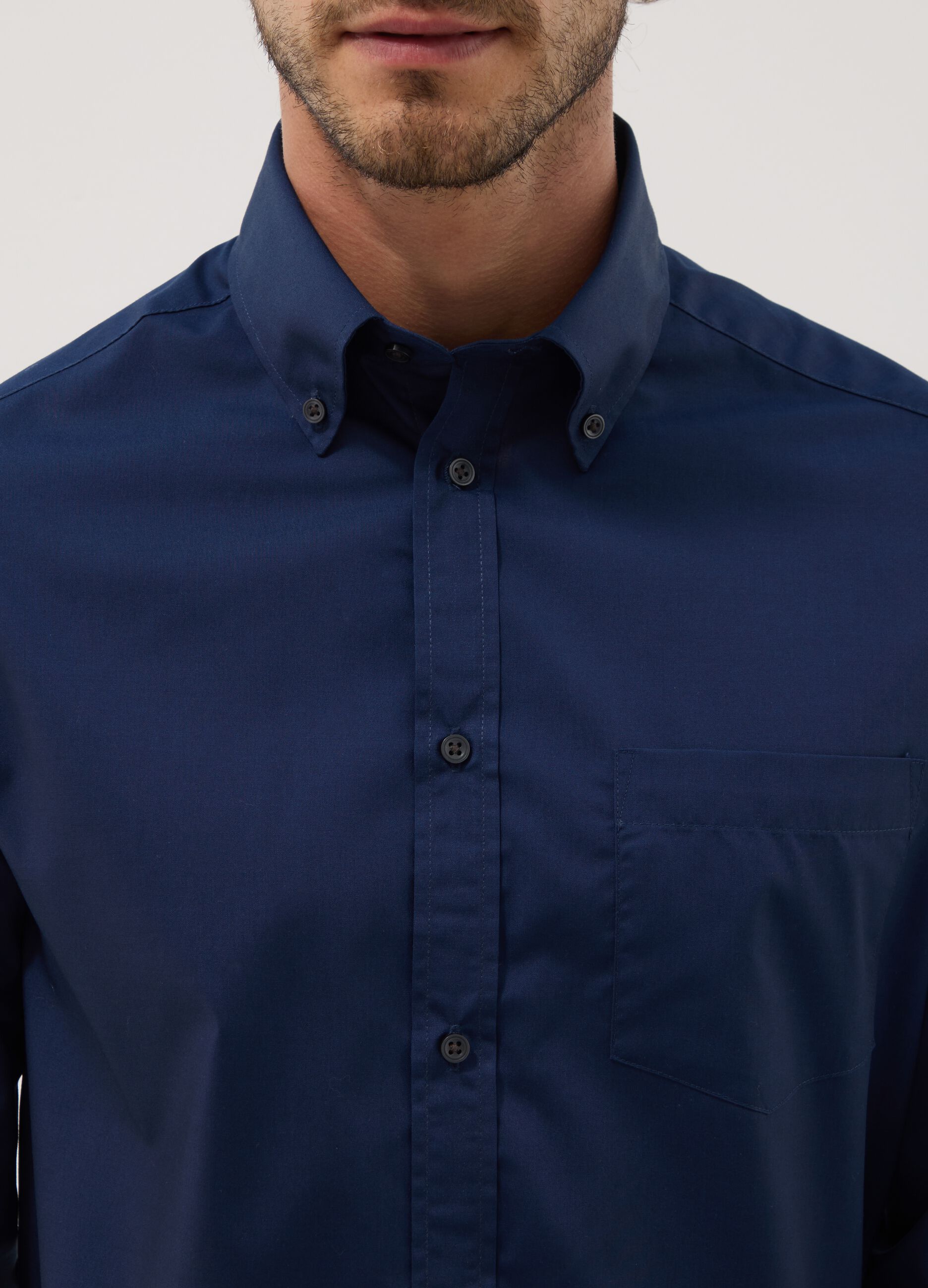 Blue long-sleeve button-down shirt, regular fit