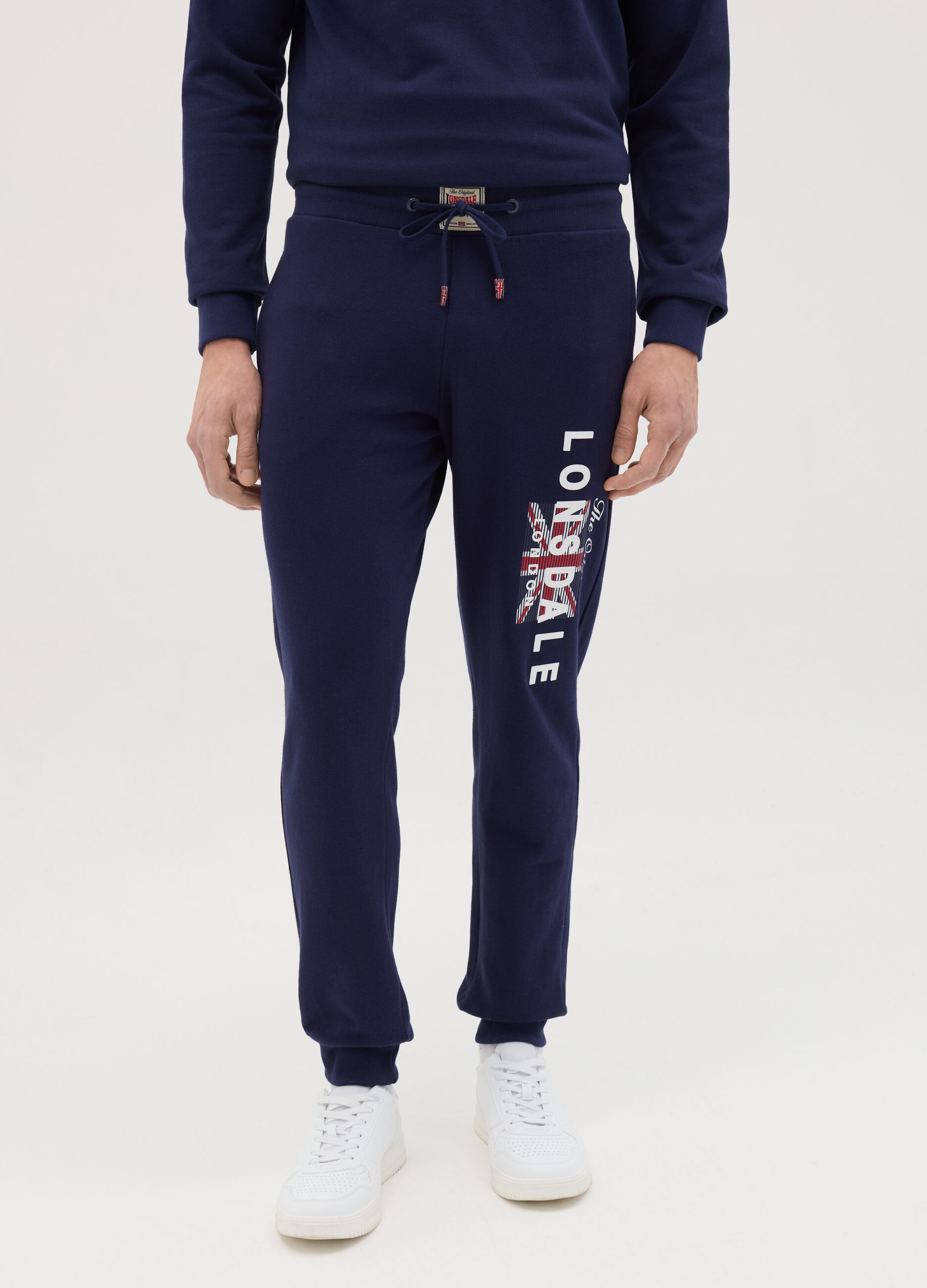 Blue fleece joggers with logo print