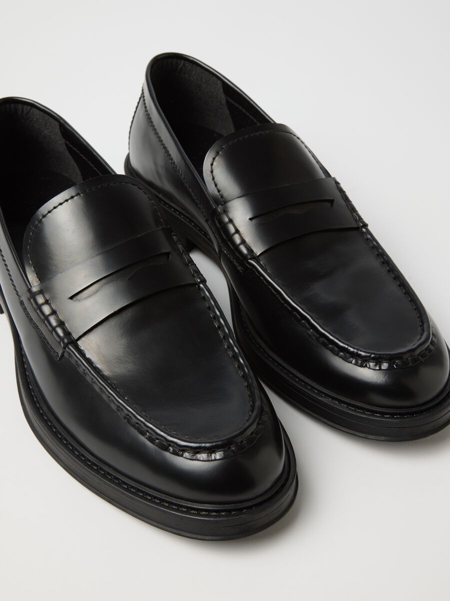 Black genuine leather loafers_3