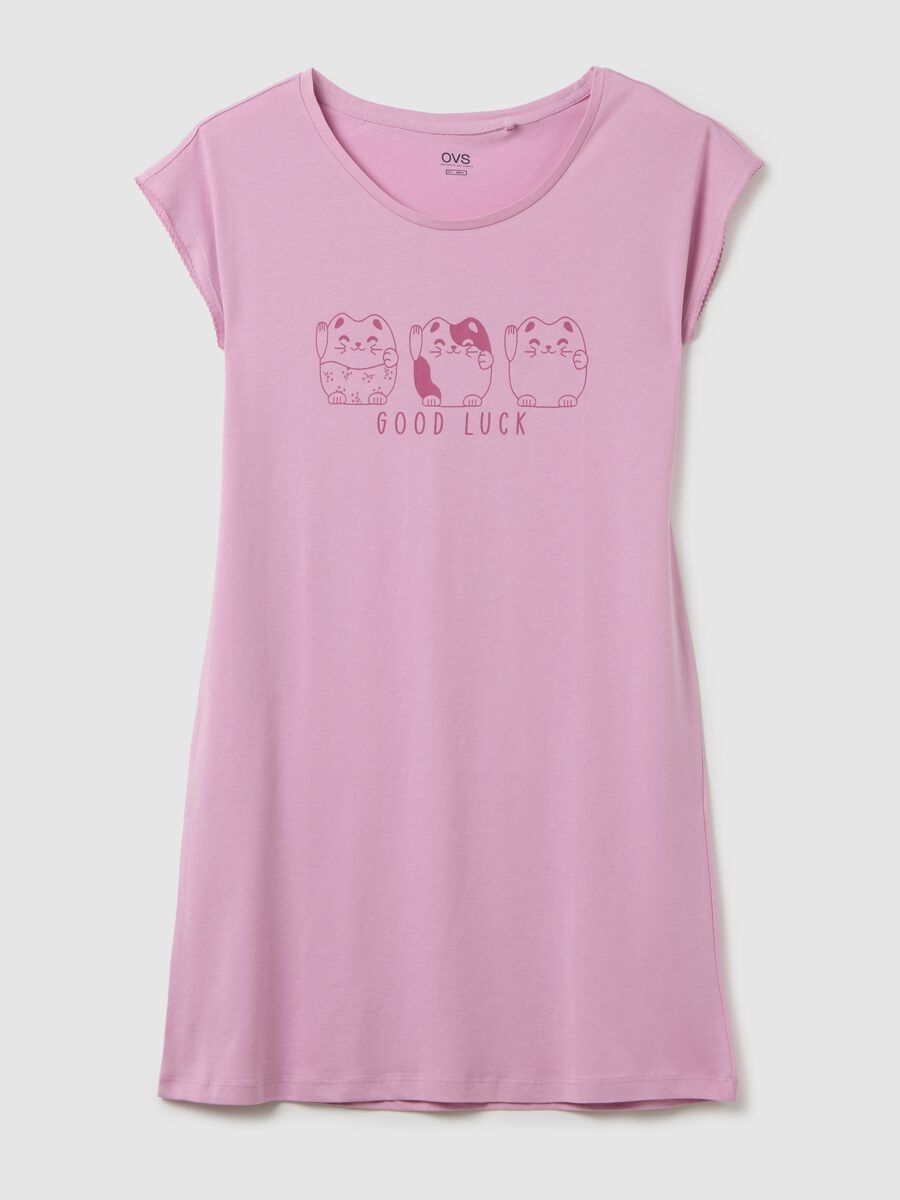 Vestito in puro cotone rosa con gatti_4