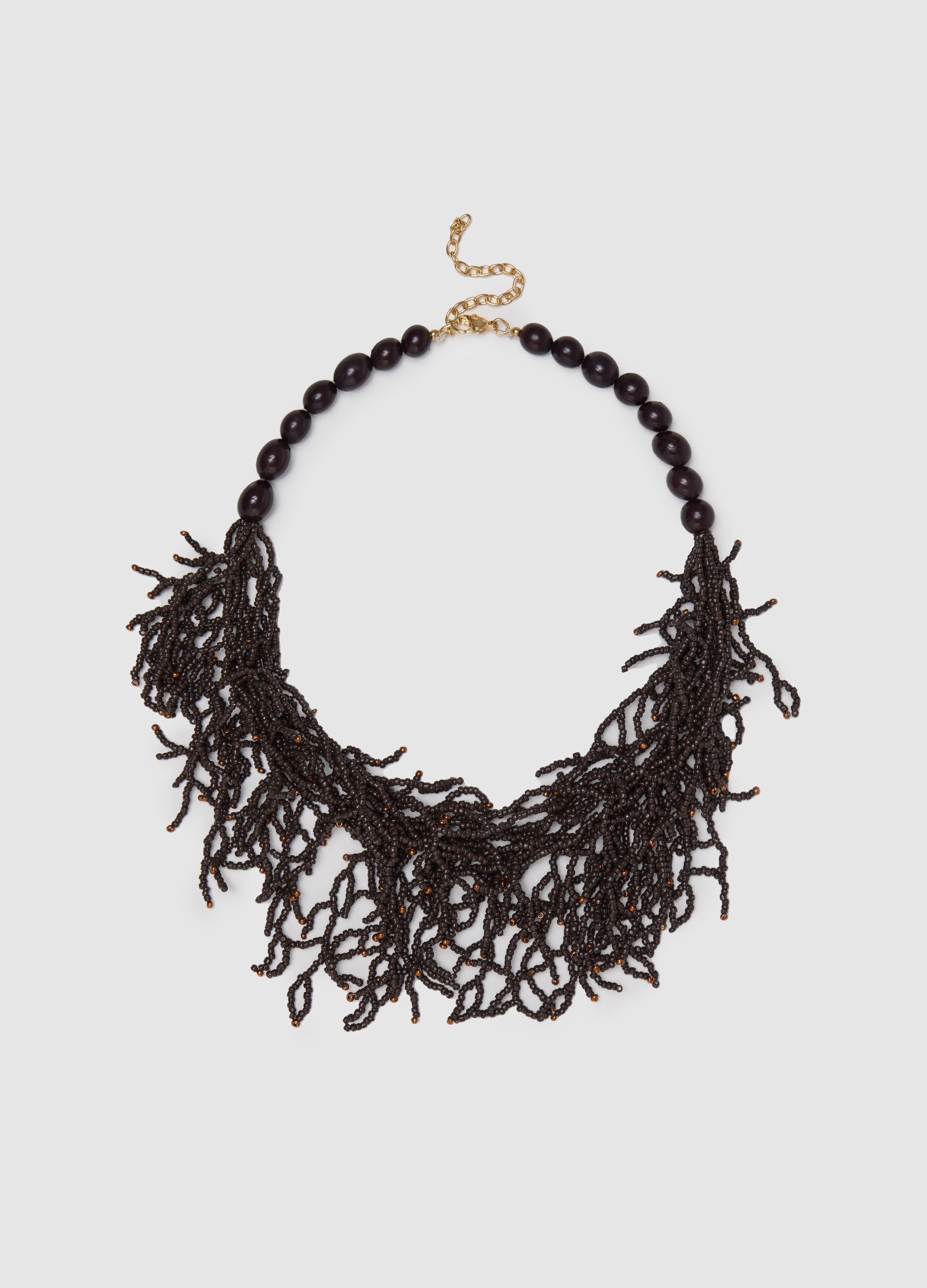Black necklace with pearls and strands of beads