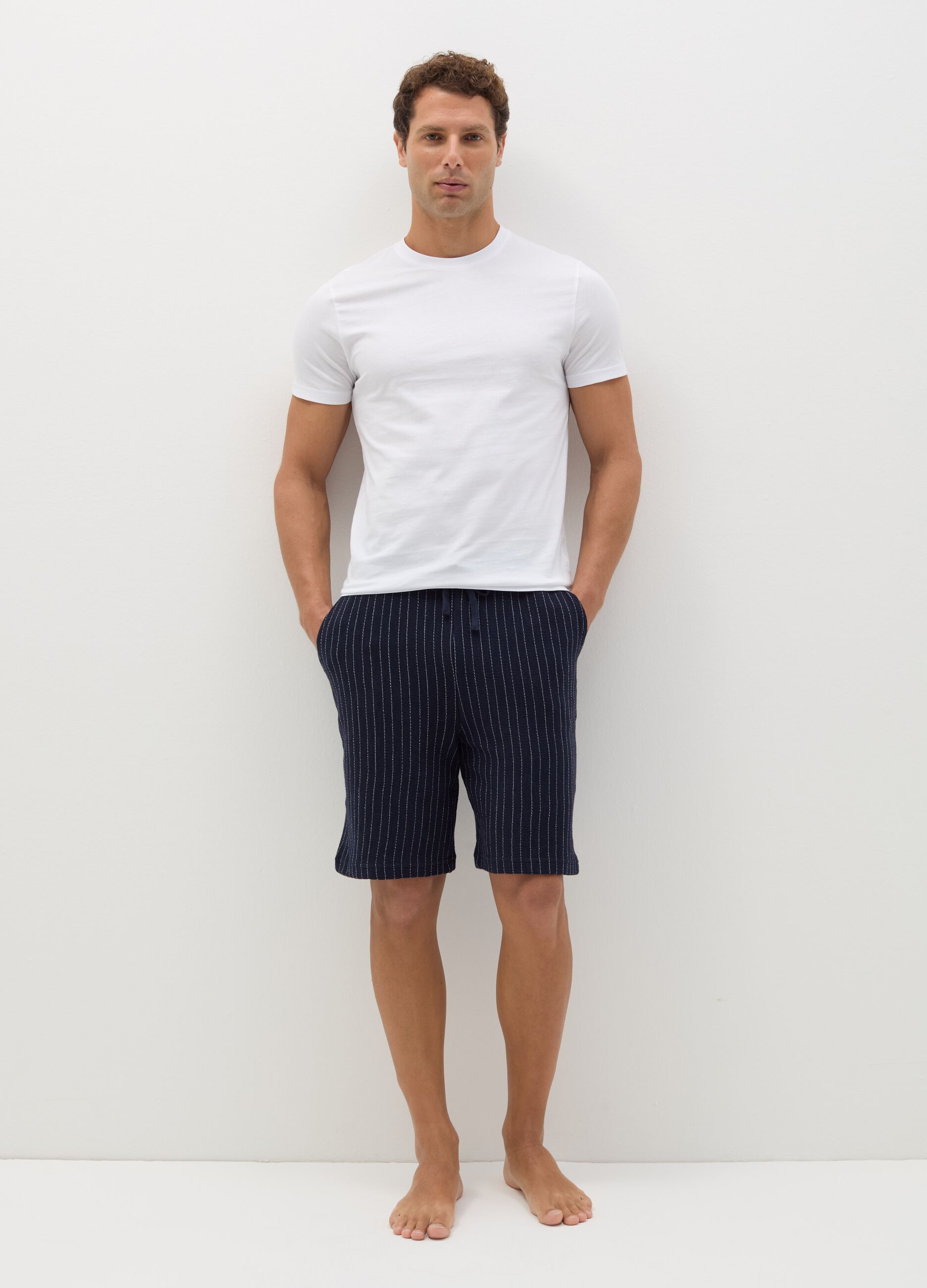 Pinstriped pyjama shorts with drawstring